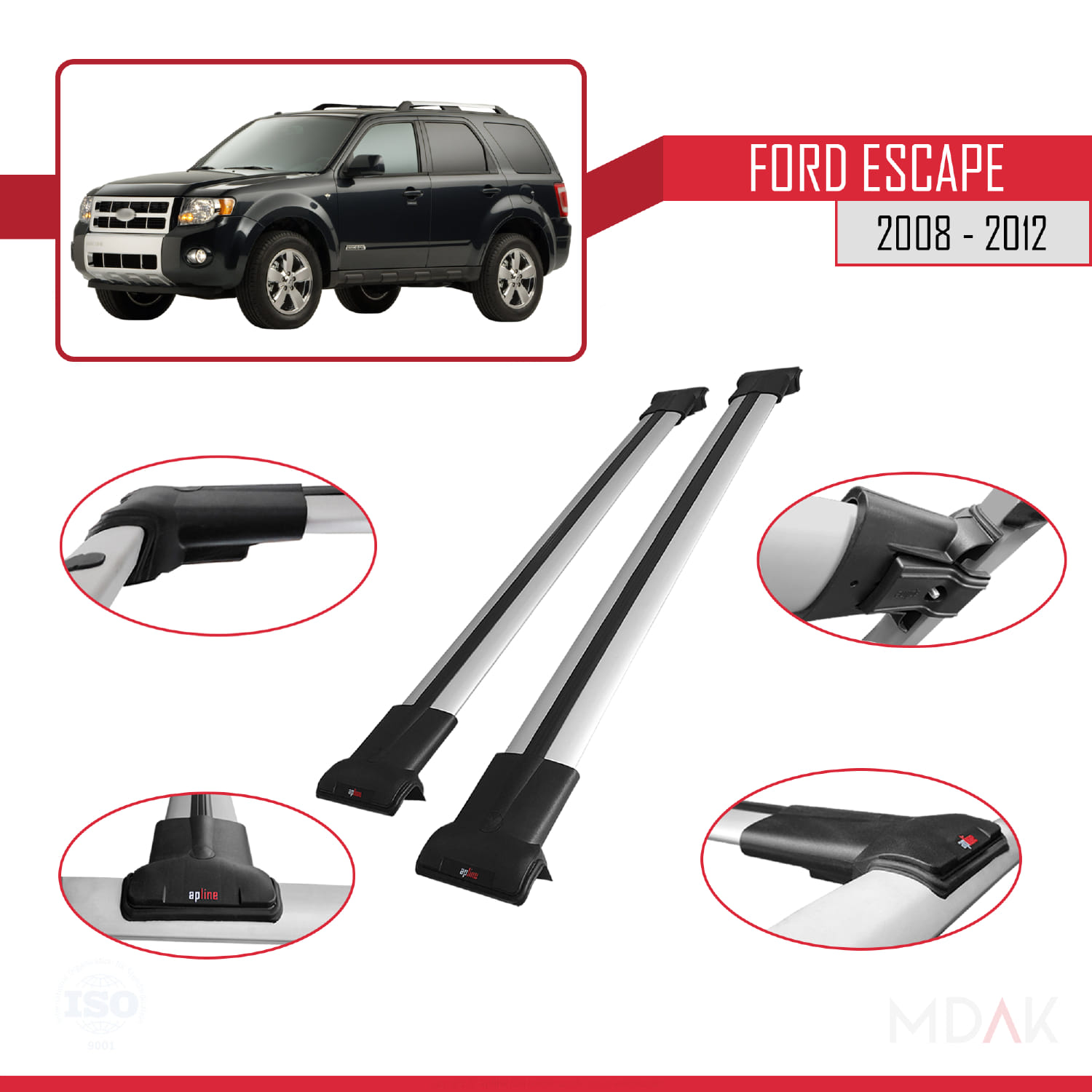 Ford Escape 2008-2012 Arası ile Uyumlu FLY Model Ara Atkı Tavan Barı Gri 2 Adet - Görsel 3