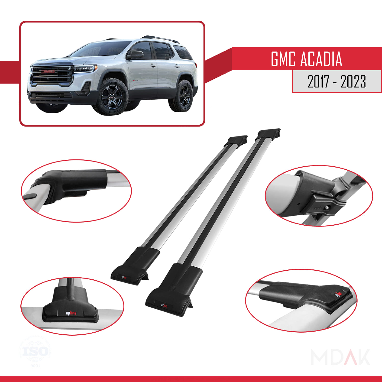 GMC Acadia 2017-2023 Arası ile Uyumlu FLY Model Ara Atkı Tavan Barı Gri 2 Adet - Görsel 3