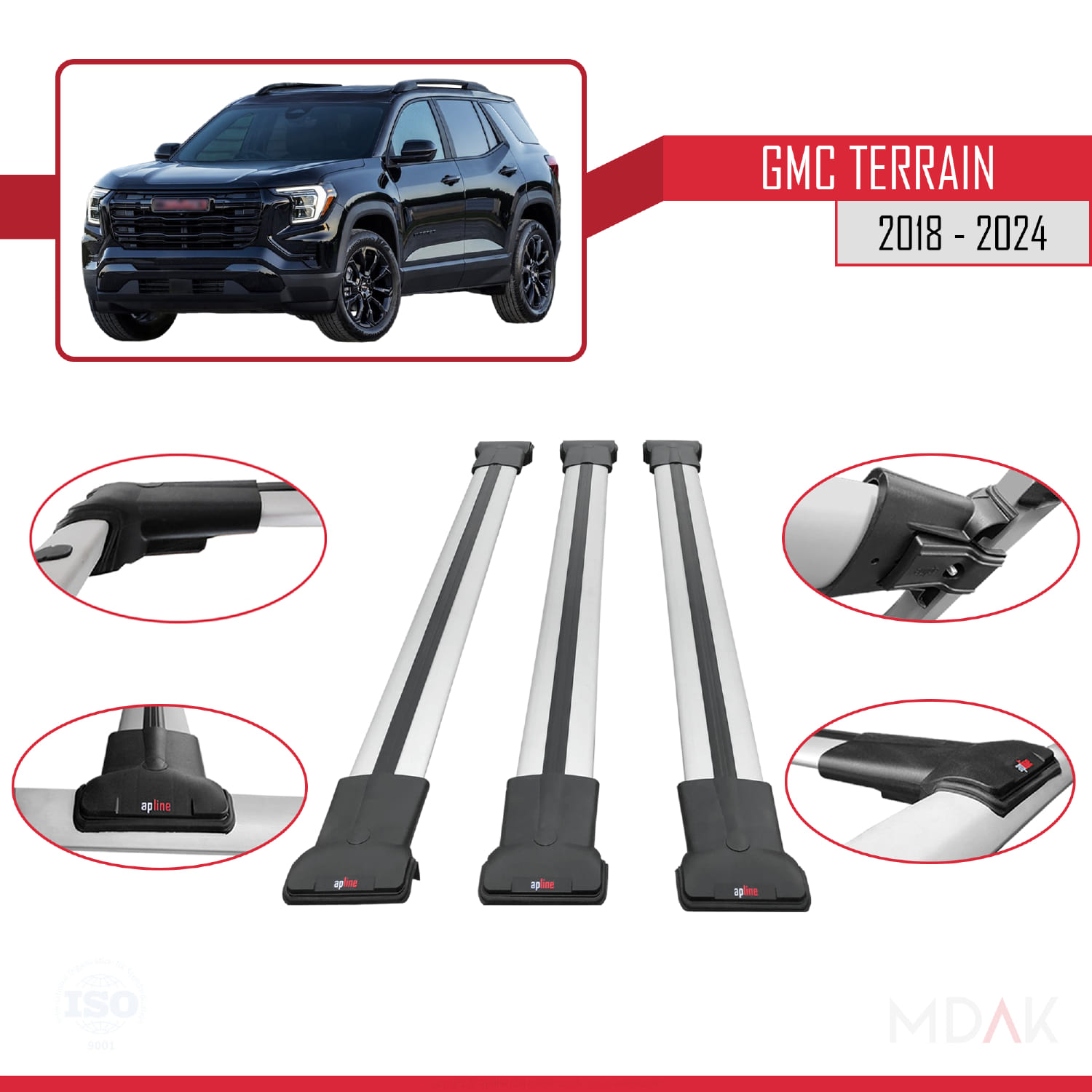 GMC Terrain 2018-2024 Arası ile Uyumlu FLY Model Ara Atkı Tavan Barı Gri 3 Adet - Görsel 4