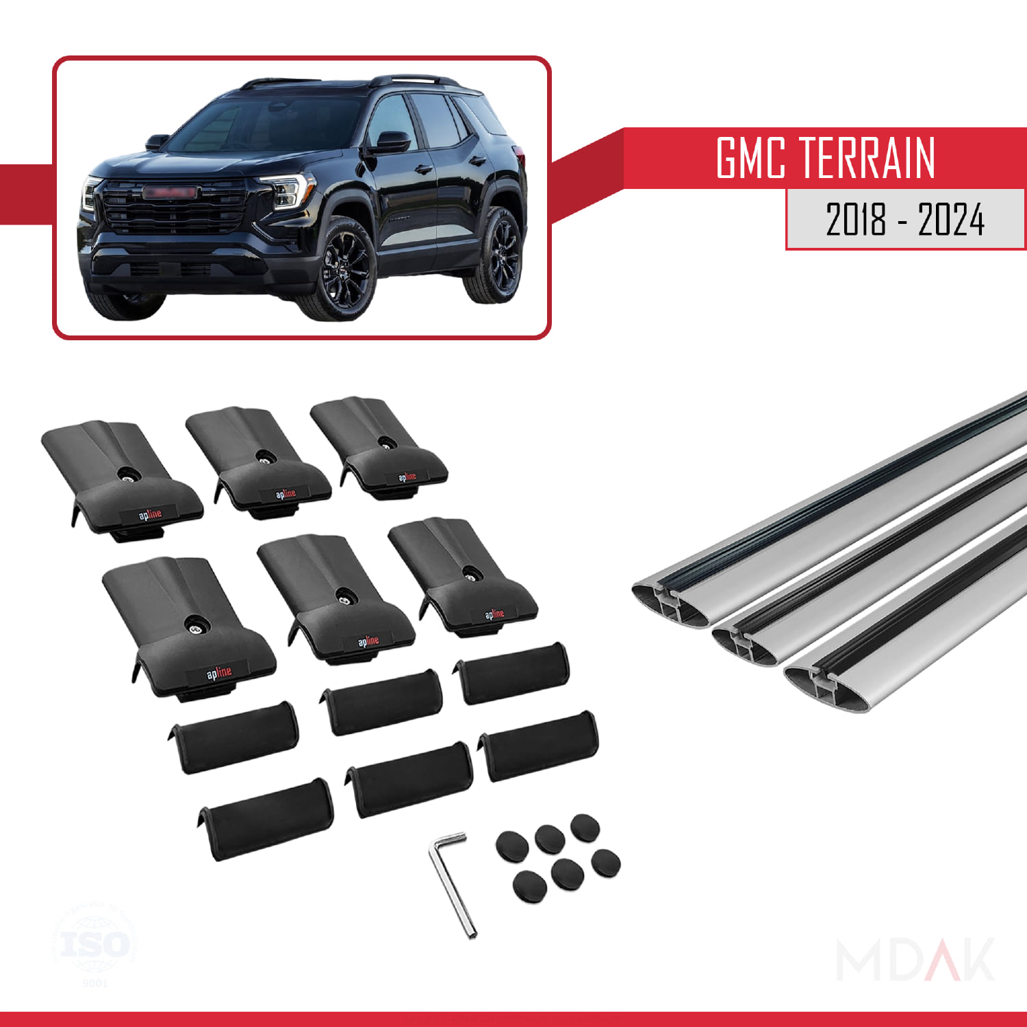 GMC Terrain 2018-2024 Arası ile Uyumlu FLY Model Ara Atkı Tavan Barı Gri 3 Adet - Görsel 5