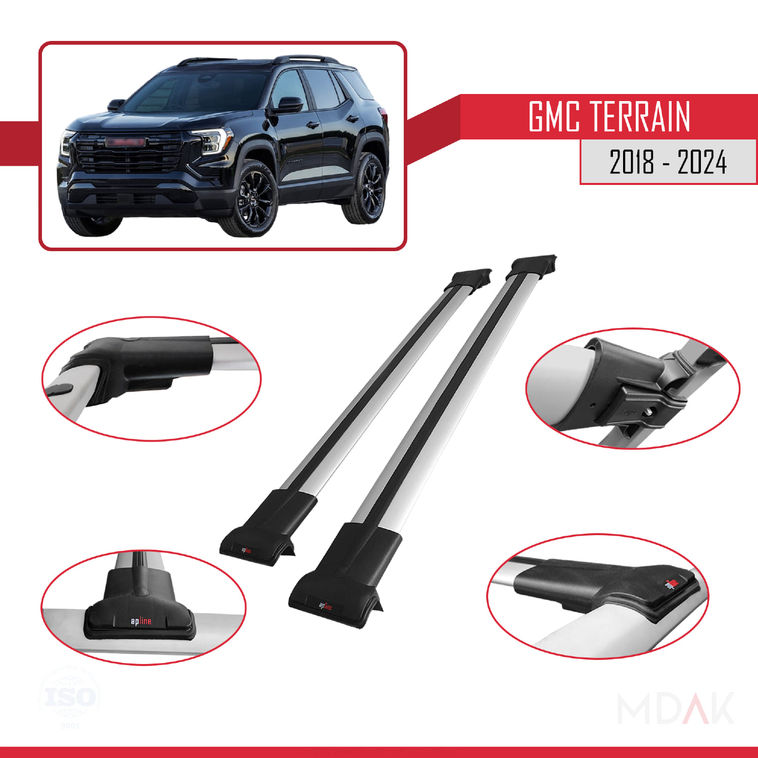 GMC Terrain 2018-2024 Arası ile Uyumlu FLY Model Ara Atkı Tavan Barı Gri 2 Adet - Görsel 3