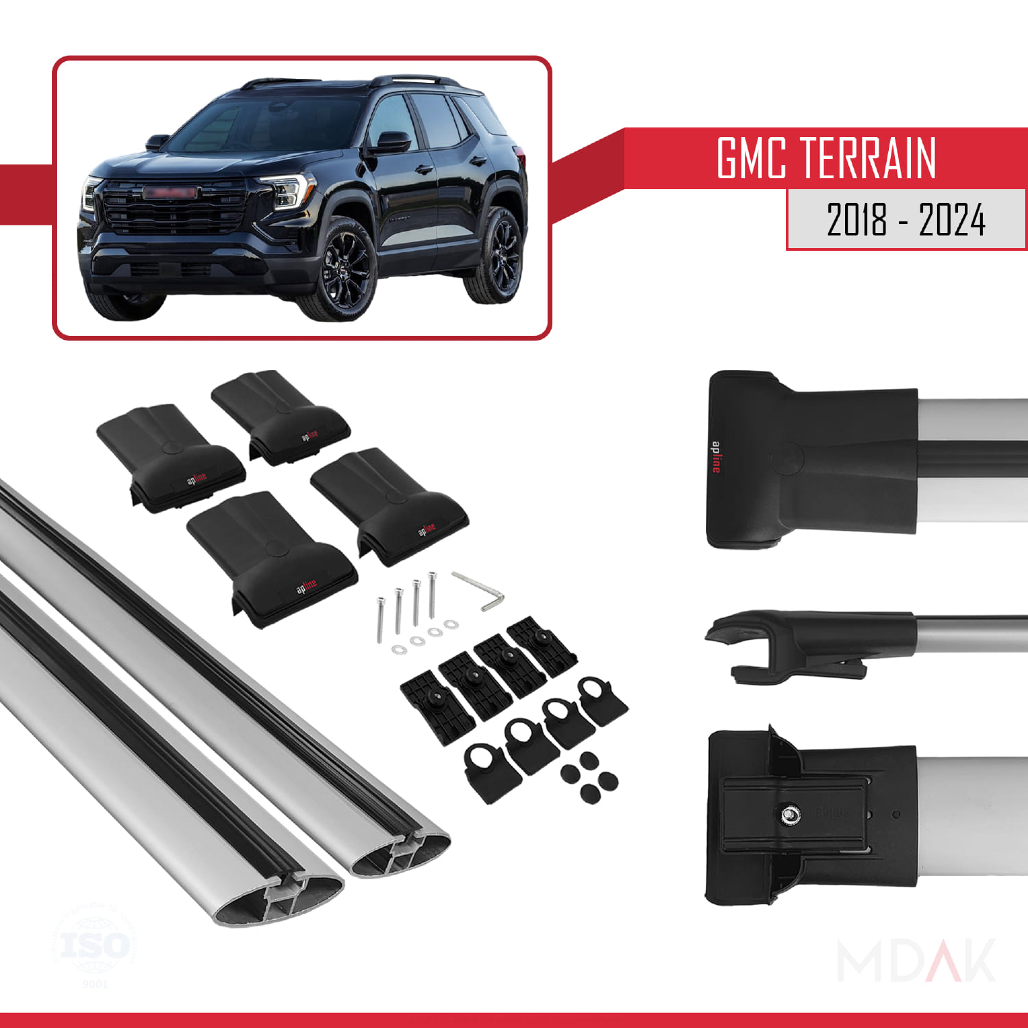 GMC Terrain 2018-2024 Arası ile Uyumlu FLY Model Ara Atkı Tavan Barı Gri 2 Adet - Görsel 5