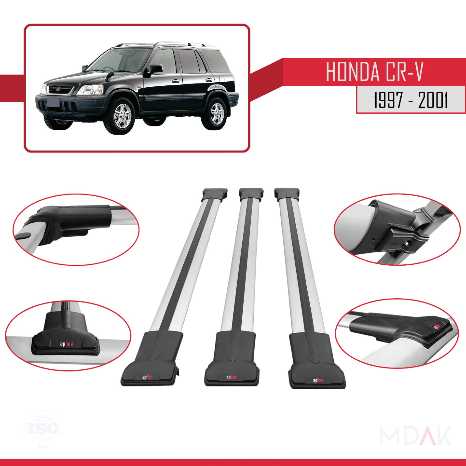 Honda CR-V 1997-2001 Arası ile Uyumlu FLY Model Ara Atkı Tavan Barı Gri 3 Adet - Görsel 4