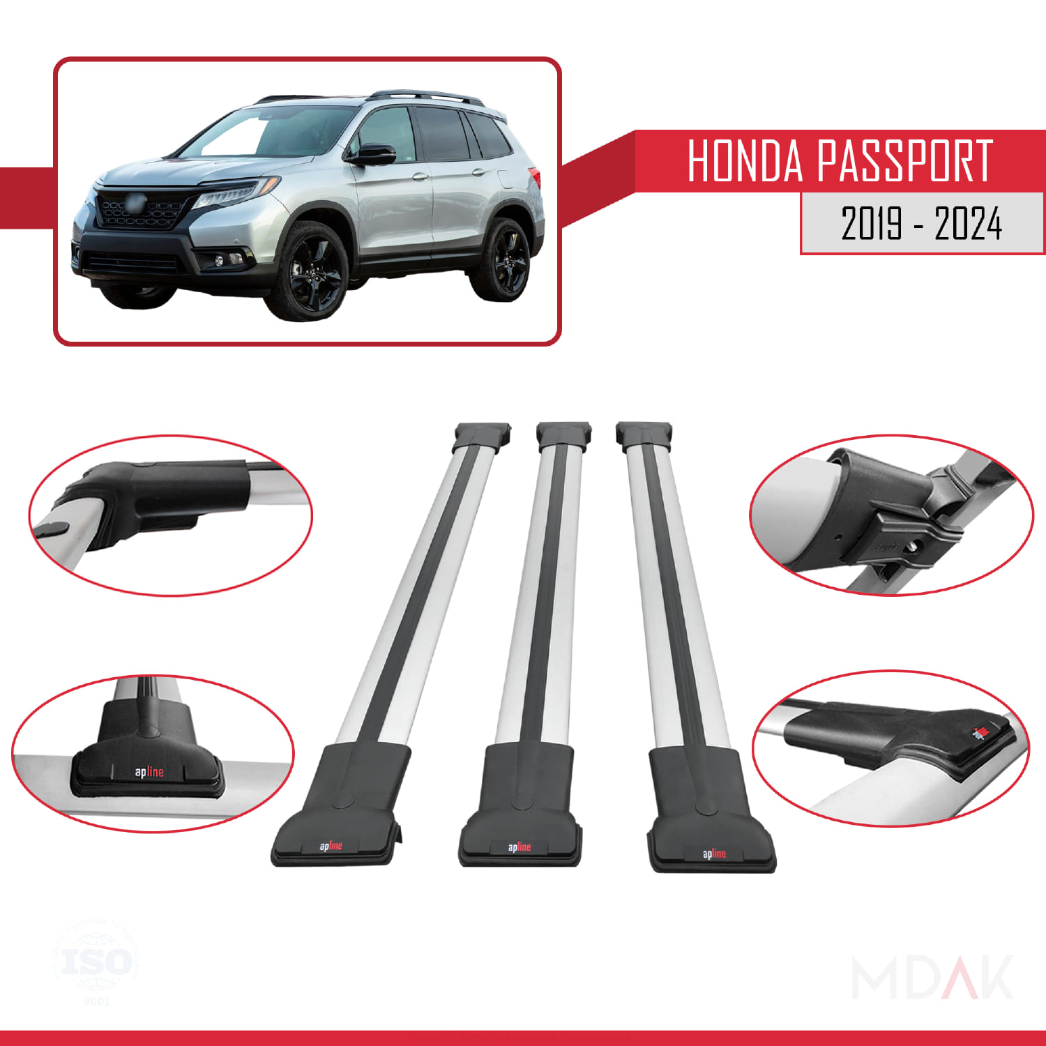 Honda Passport 2019-2024 Arası ile Uyumlu FLY Model Ara Atkı Tavan Barı Gri 3 Adet - Görsel 4