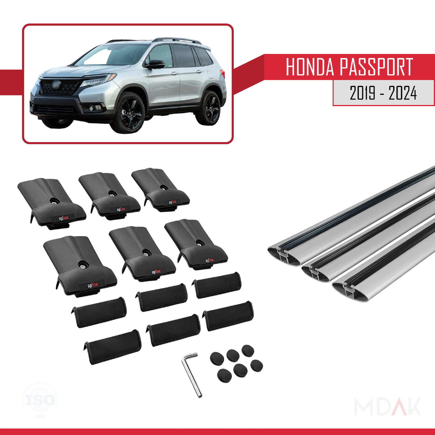 Honda Passport 2019-2024 Arası ile Uyumlu FLY Model Ara Atkı Tavan Barı Gri 3 Adet - Görsel 5
