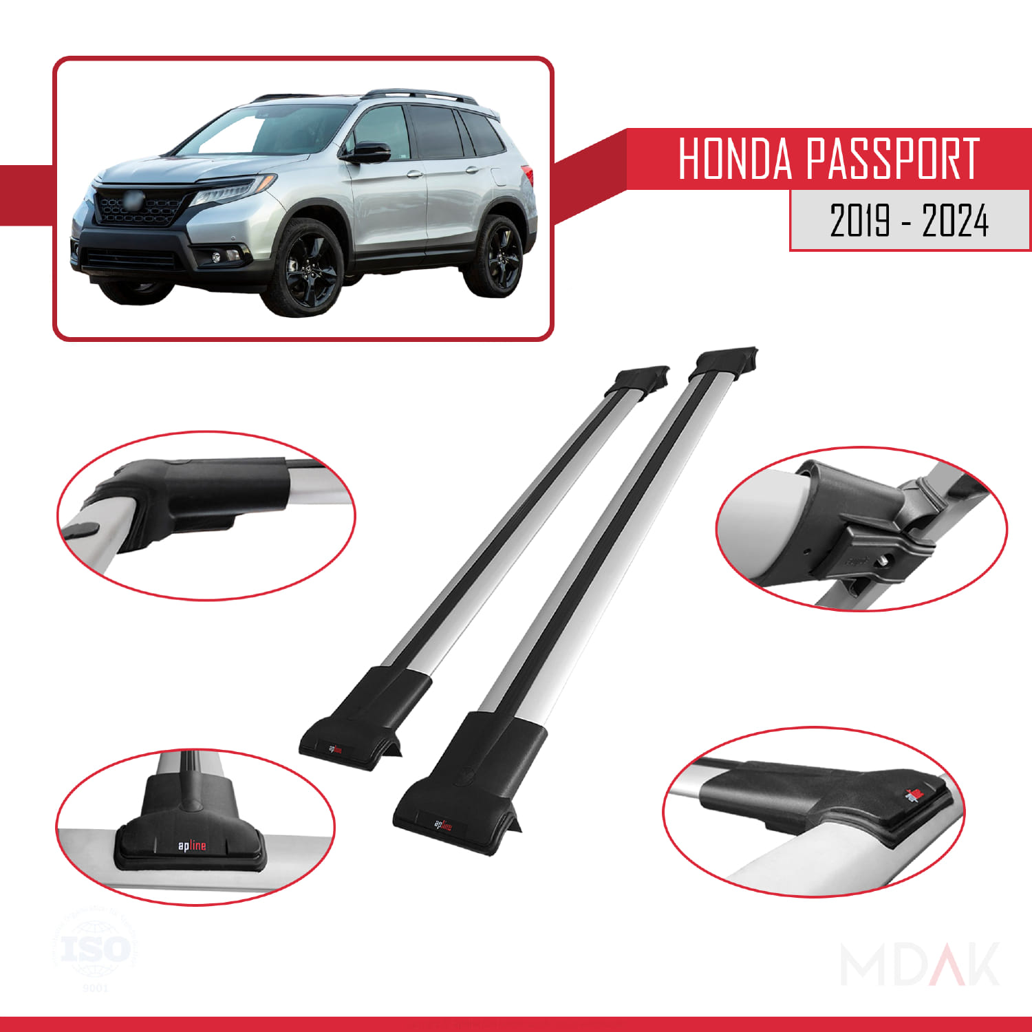 Honda Passport 2019-2024 Arası ile Uyumlu FLY Model Ara Atkı Tavan Barı Gri 2 Adet - Görsel 3