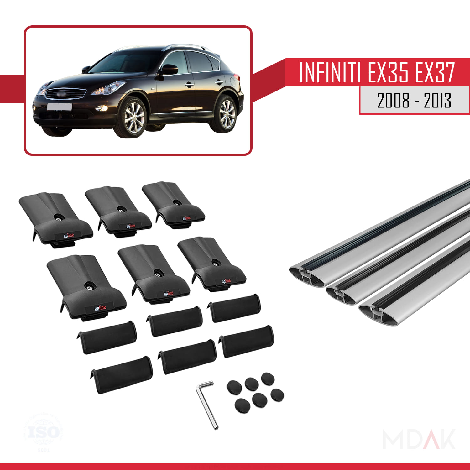 Infiniti EX35 EX37 2008-2013 Arası ile Uyumlu FLY Model Ara Atkı Tavan Barı Gri 3 Adet - Görsel 5