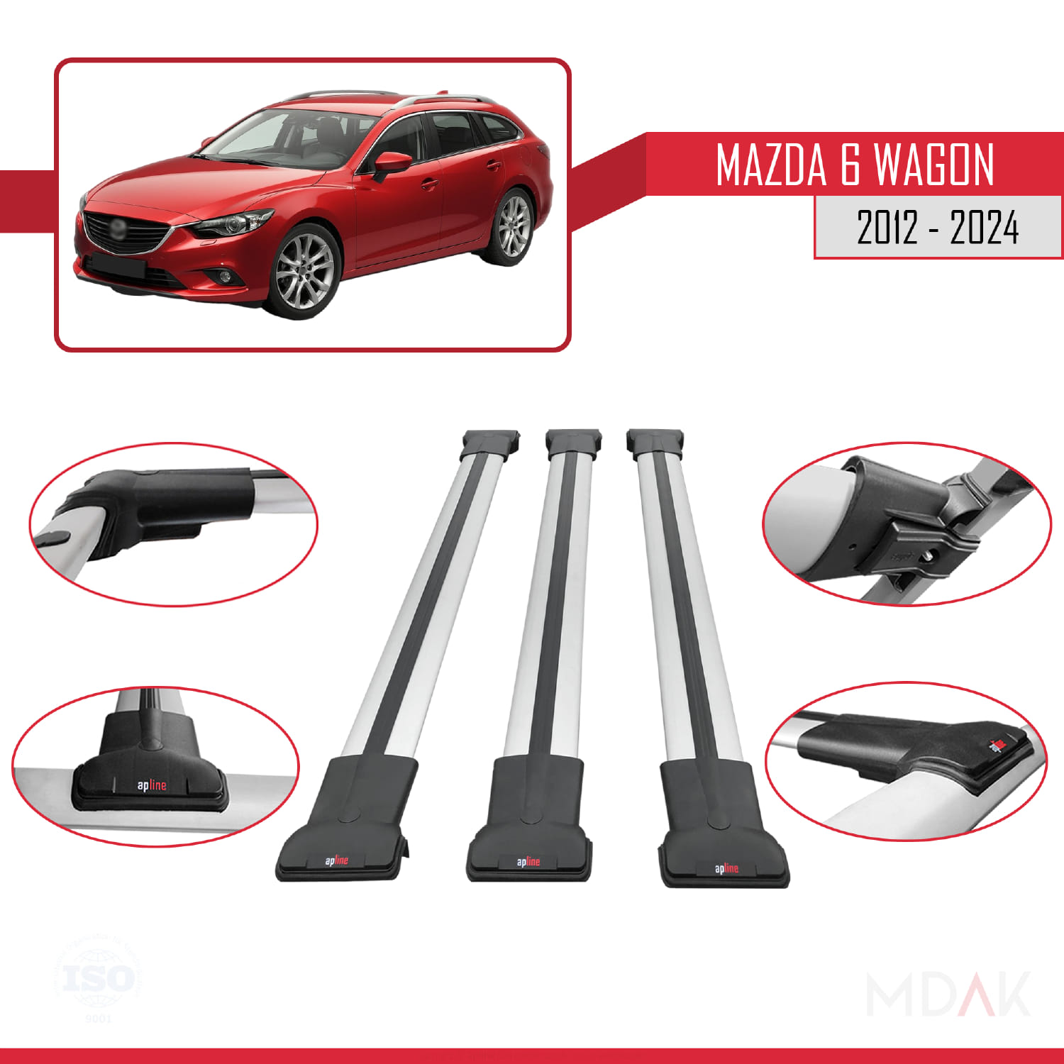 Mazda 6 Wagon 2012-2024 Arası ile Uyumlu FLY Model Ara Atkı Tavan Barı Gri 3 Adet - Görsel 4