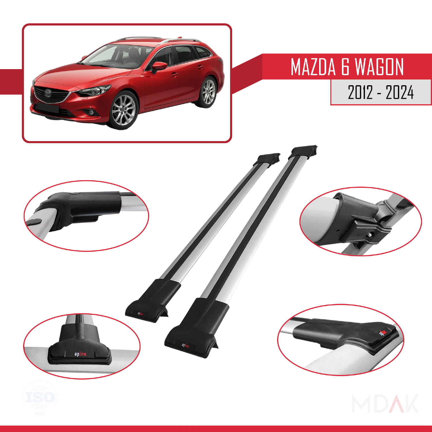 Mazda 6 Wagon 2012-2024 Arası ile Uyumlu FLY Model Ara Atkı Tavan Barı Gri 2 Adet - Görsel 3