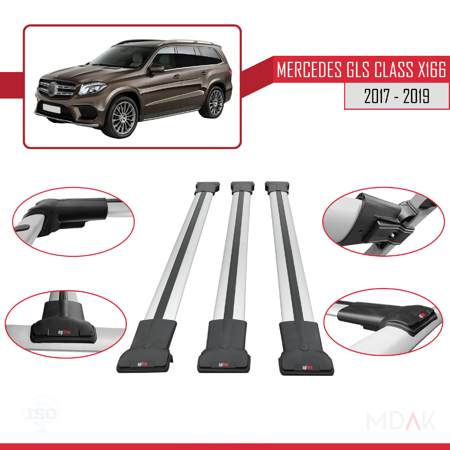 Mercedes GLS Class X166 2017-2019 Arası ile Uyumlu FLY Model Ara Atkı Tavan Barı Gri 3 Adet - Görsel 4