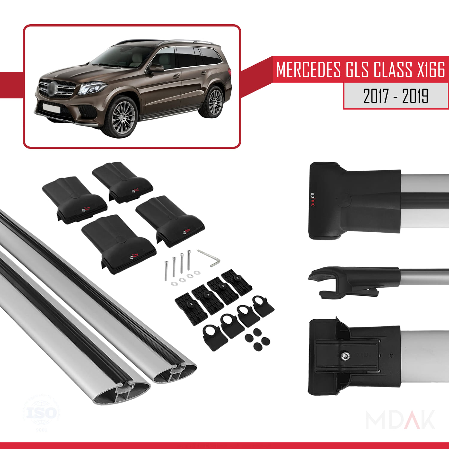 Mercedes GLS Class X166 2017-2019 Arası ile Uyumlu FLY Model Ara Atkı Tavan Barı Gri 2 Adet - Görsel 5