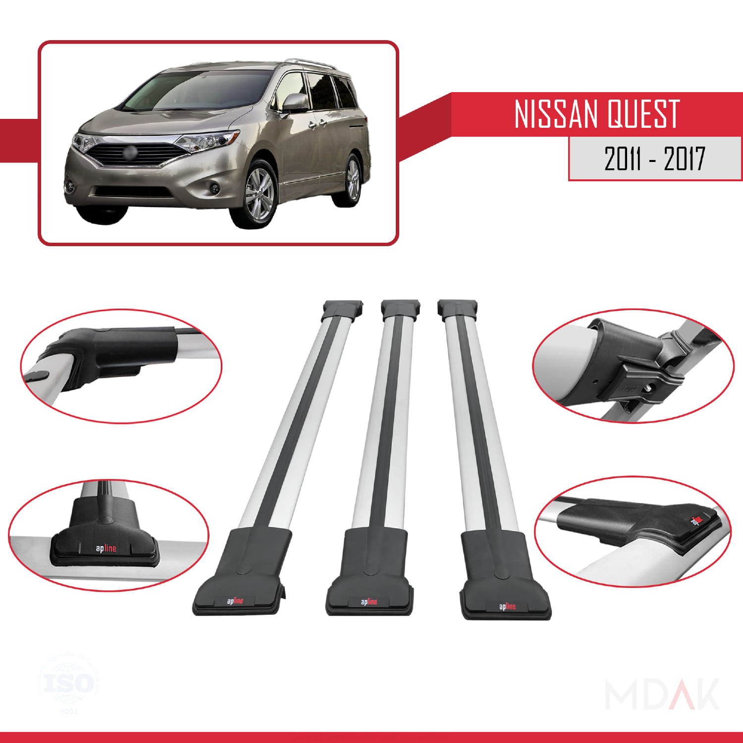 Nissan Quest 2011-2017 Arası ile Uyumlu FLY Model Ara Atkı Tavan Barı Gri 3 Adet - Görsel 4