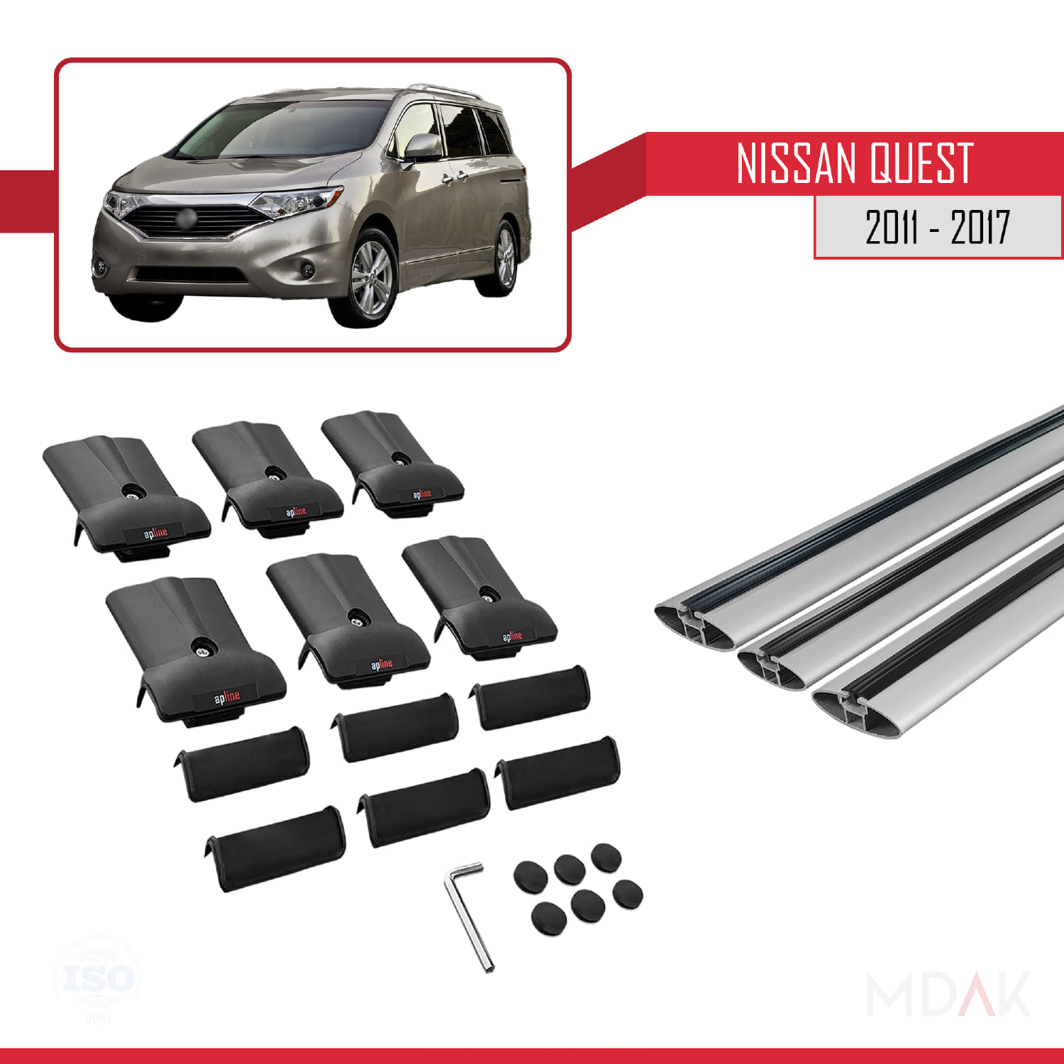 Nissan Quest 2011-2017 Arası ile Uyumlu FLY Model Ara Atkı Tavan Barı Gri 3 Adet - Görsel 5
