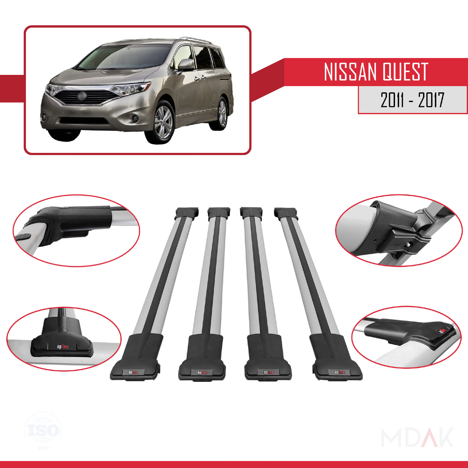 Nissan Quest 2011-2017 Arası ile Uyumlu FLY Model Ara Atkı Tavan Barı Gri 4 Adet - Görsel 4