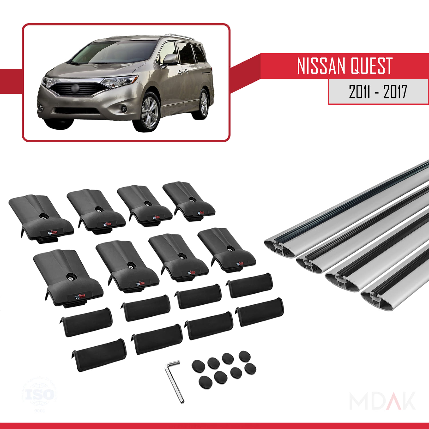 Nissan Quest 2011-2017 Arası ile Uyumlu FLY Model Ara Atkı Tavan Barı Gri 4 Adet - Görsel 5