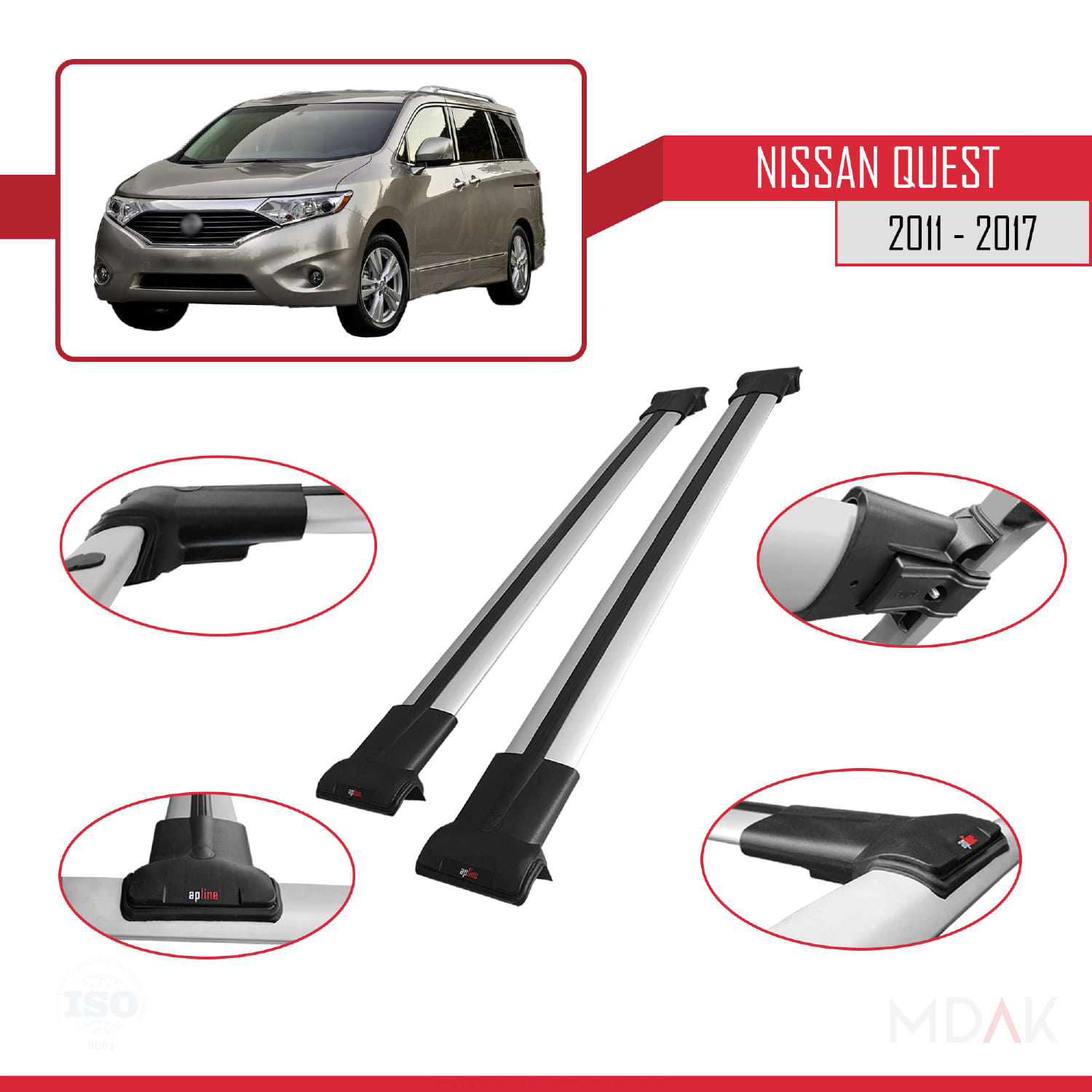 Nissan Quest 2011-2017 Arası ile Uyumlu FLY Model Ara Atkı Tavan Barı Gri 2 Adet - Görsel 3