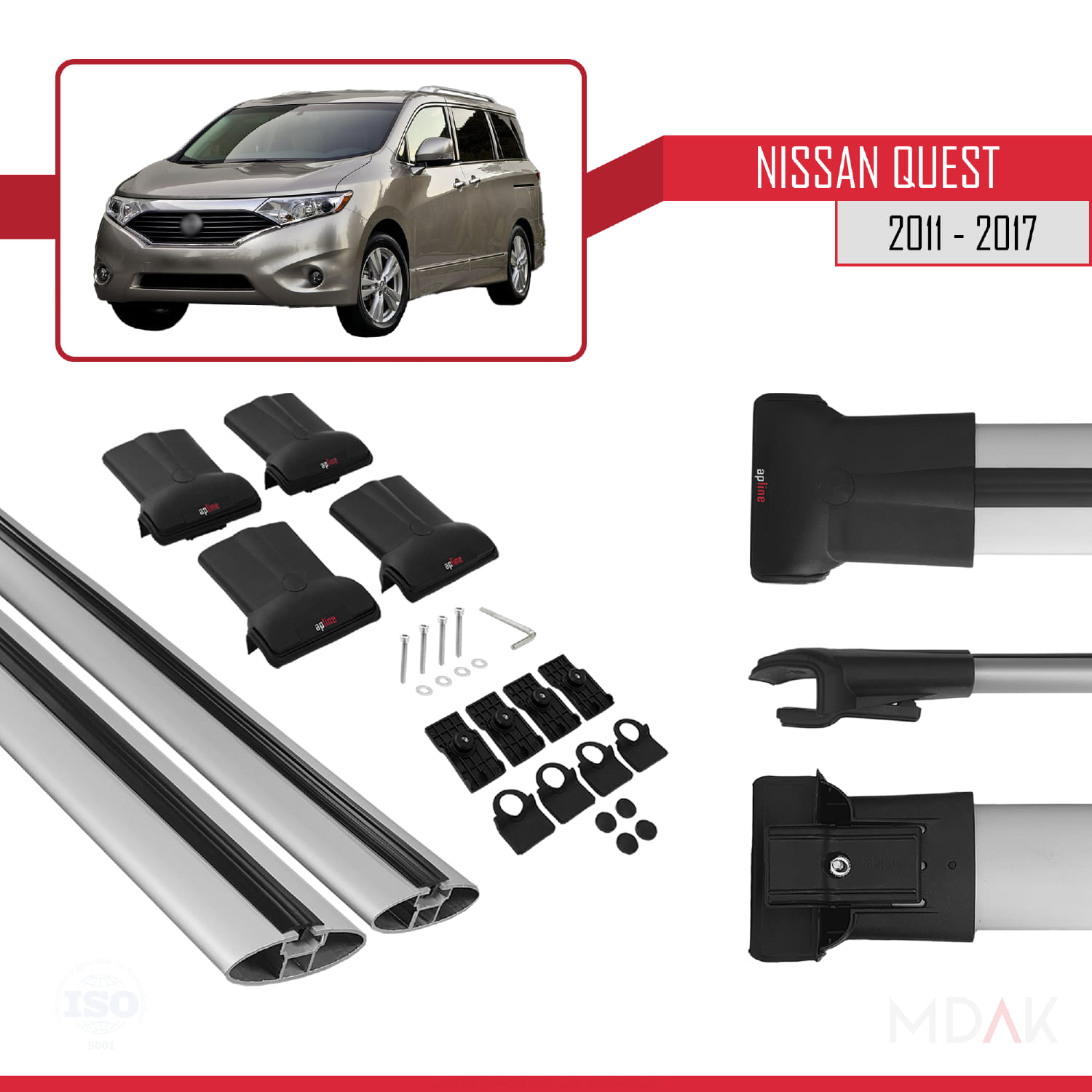 Nissan Quest 2011-2017 Arası ile Uyumlu FLY Model Ara Atkı Tavan Barı Gri 2 Adet - Görsel 5