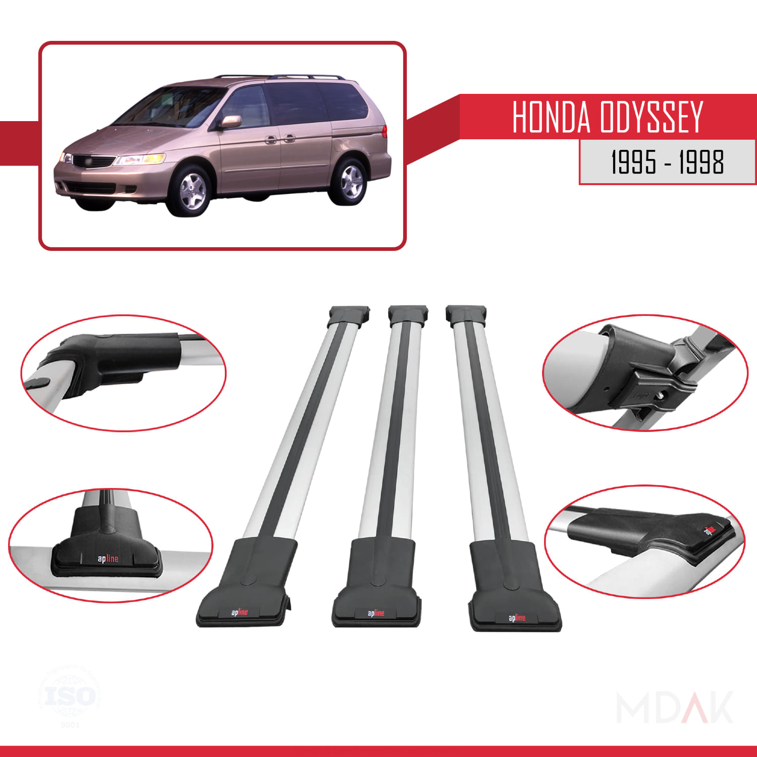 Honda Odyssey 1995-1998 Arası ile Uyumlu FLY Model Ara Atkı Tavan Barı Gri 3 Adet - Görsel 4