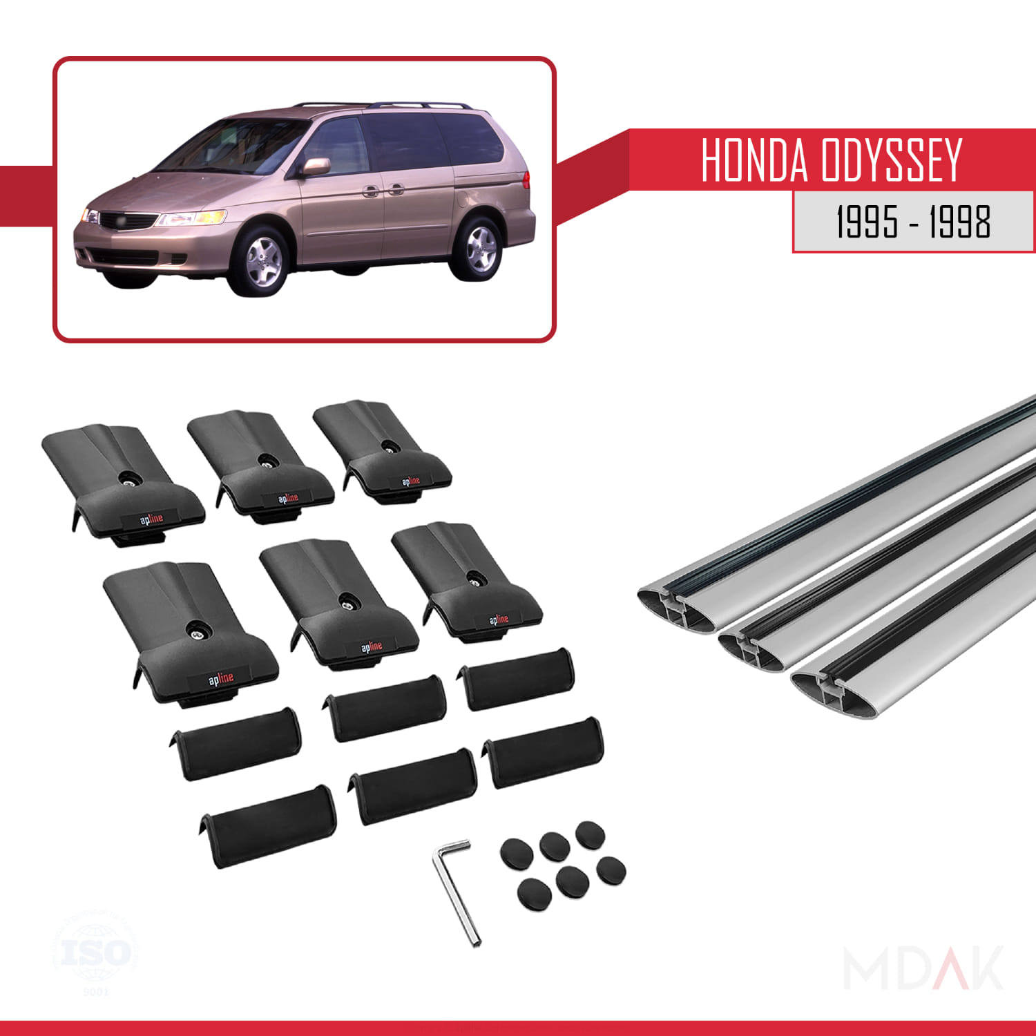 Honda Odyssey 1995-1998 Arası ile Uyumlu FLY Model Ara Atkı Tavan Barı Gri 3 Adet - Görsel 5