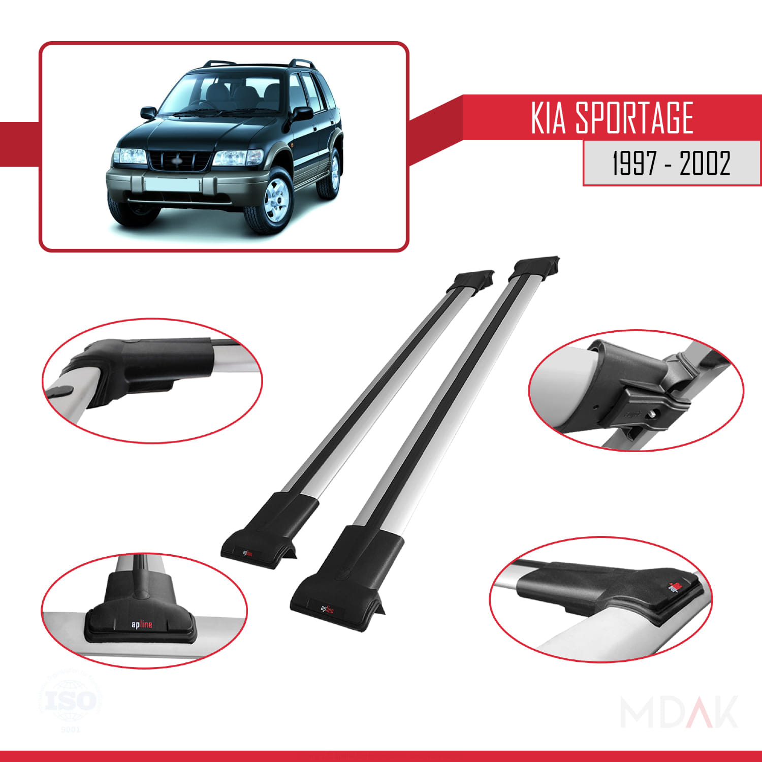 Kia Sportage 1997-2002 Arası ile Uyumlu FLY Model Ara Atkı Tavan Barı Gri 2 Adet - Görsel 3