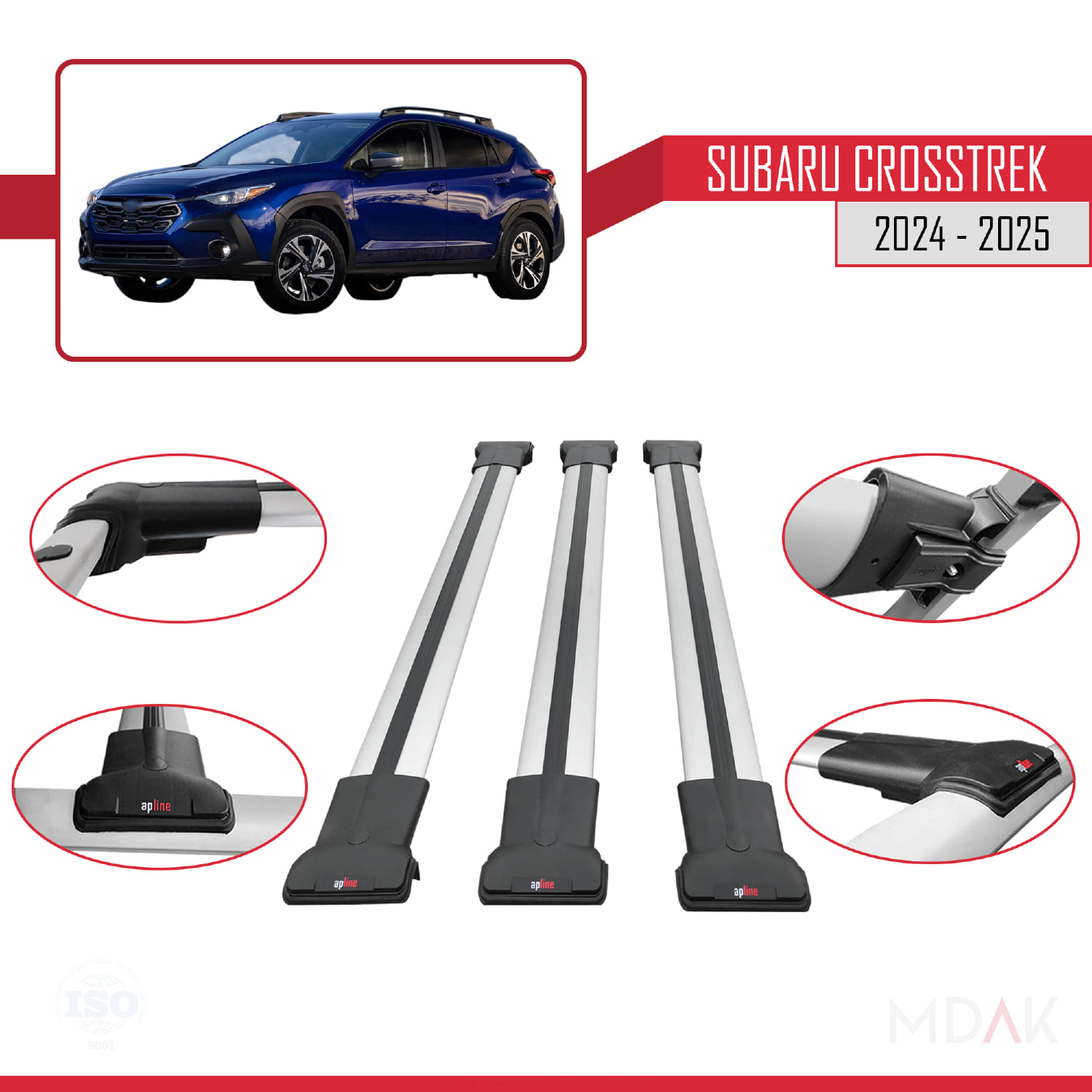 Subaru Crosstrek 2024 ve Sonrası ile Uyumlu FLY Model Ara Atkı Tavan Barı Gri 3 Adet - Görsel 4
