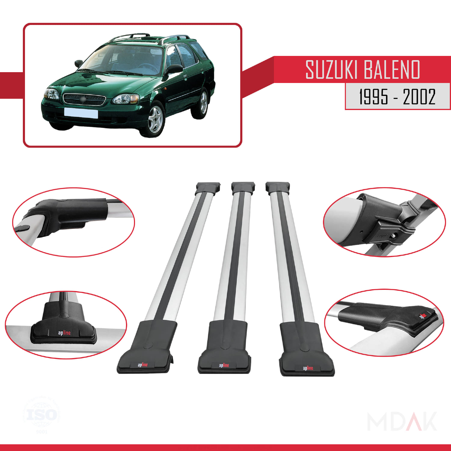 Suzuki Baleno 1995-2002 Arası ile Uyumlu FLY Model Ara Atkı Tavan Barı Gri 3 Adet - Görsel 4