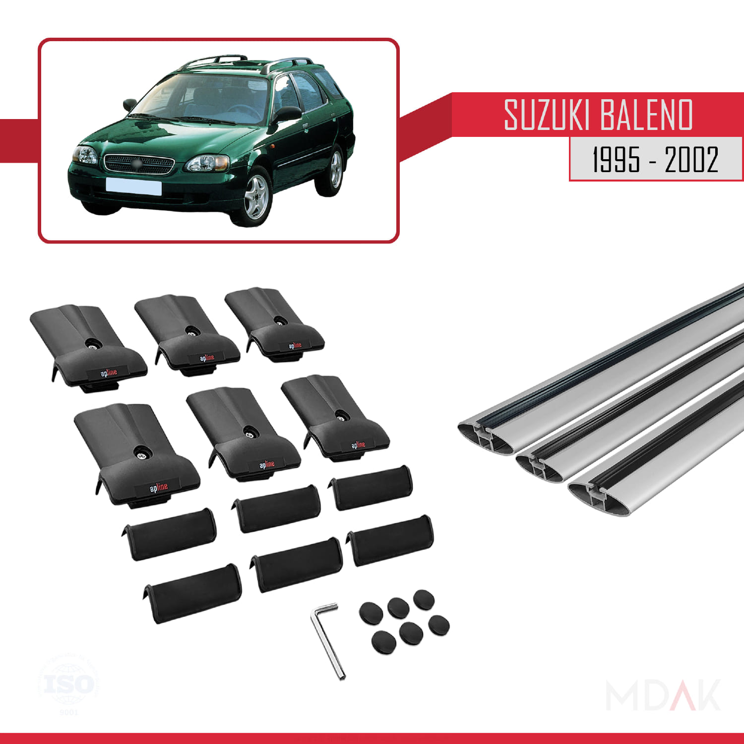 Suzuki Baleno 1995-2002 Arası ile Uyumlu FLY Model Ara Atkı Tavan Barı Gri 3 Adet - Görsel 5