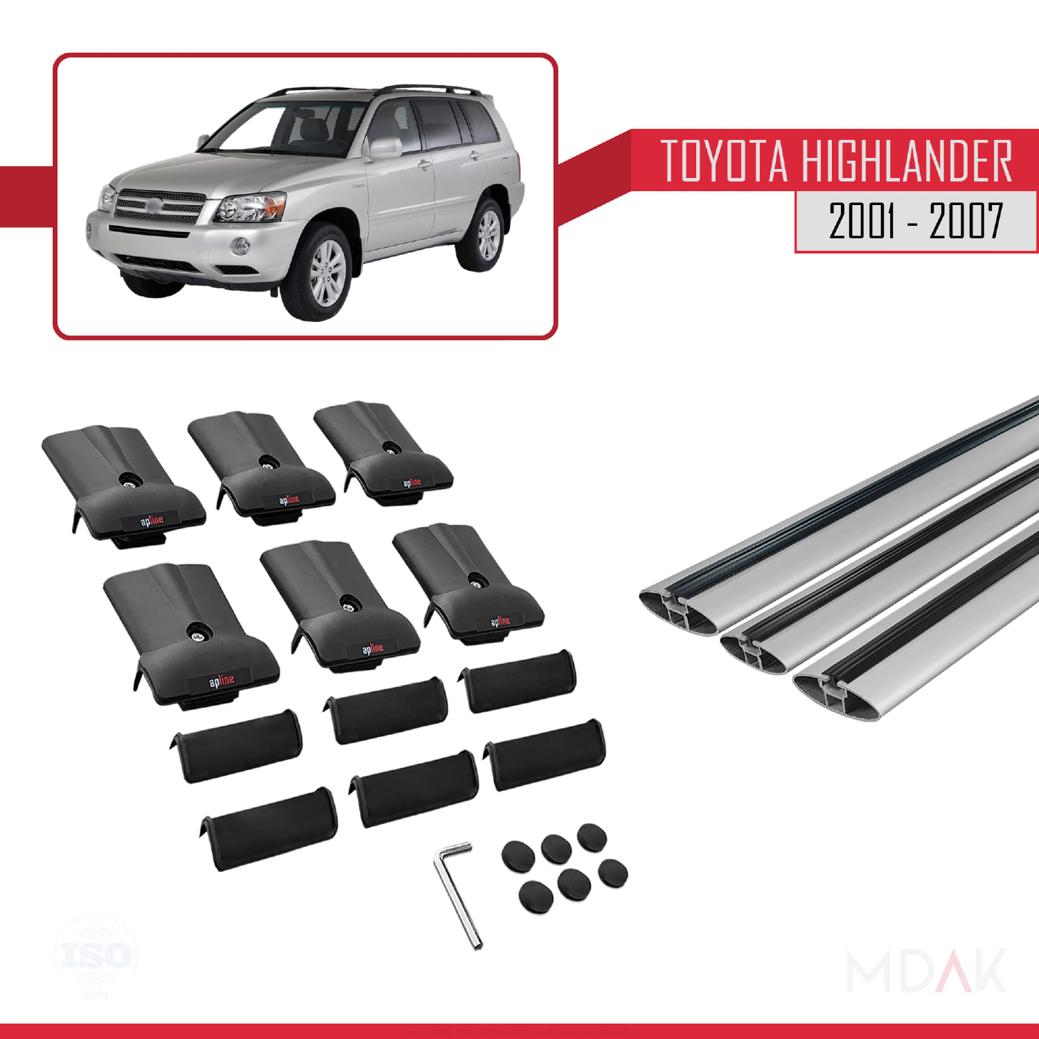 Toyota Highlander 2001-2007 Arası ile Uyumlu FLY Model Ara Atkı Tavan Barı Gri 3 Adet - Görsel 5