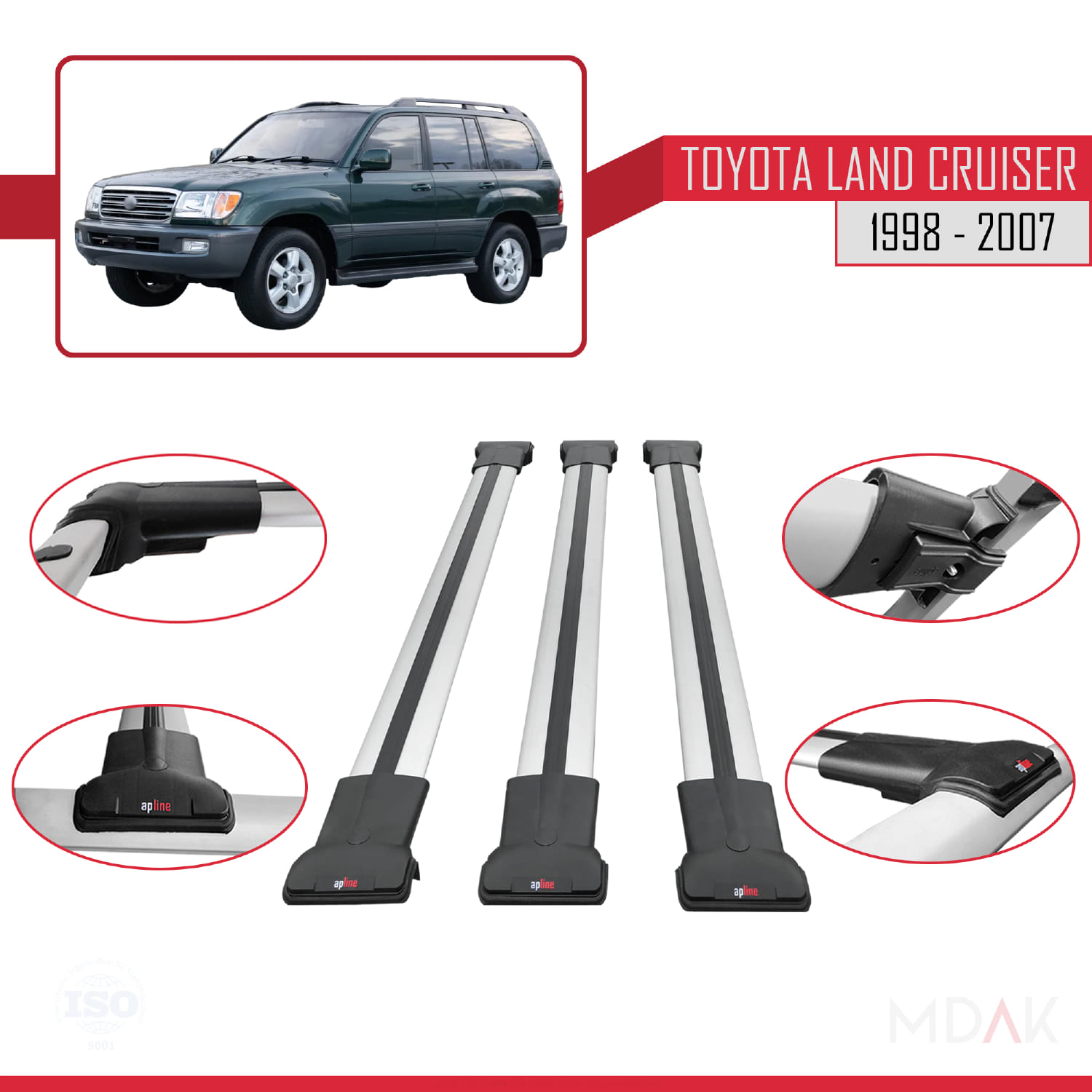 Toyota Land Cruiser 1998-2007 Arası ile Uyumlu FLY Model Ara Atkı Tavan Barı Gri 3 Adet - Görsel 4