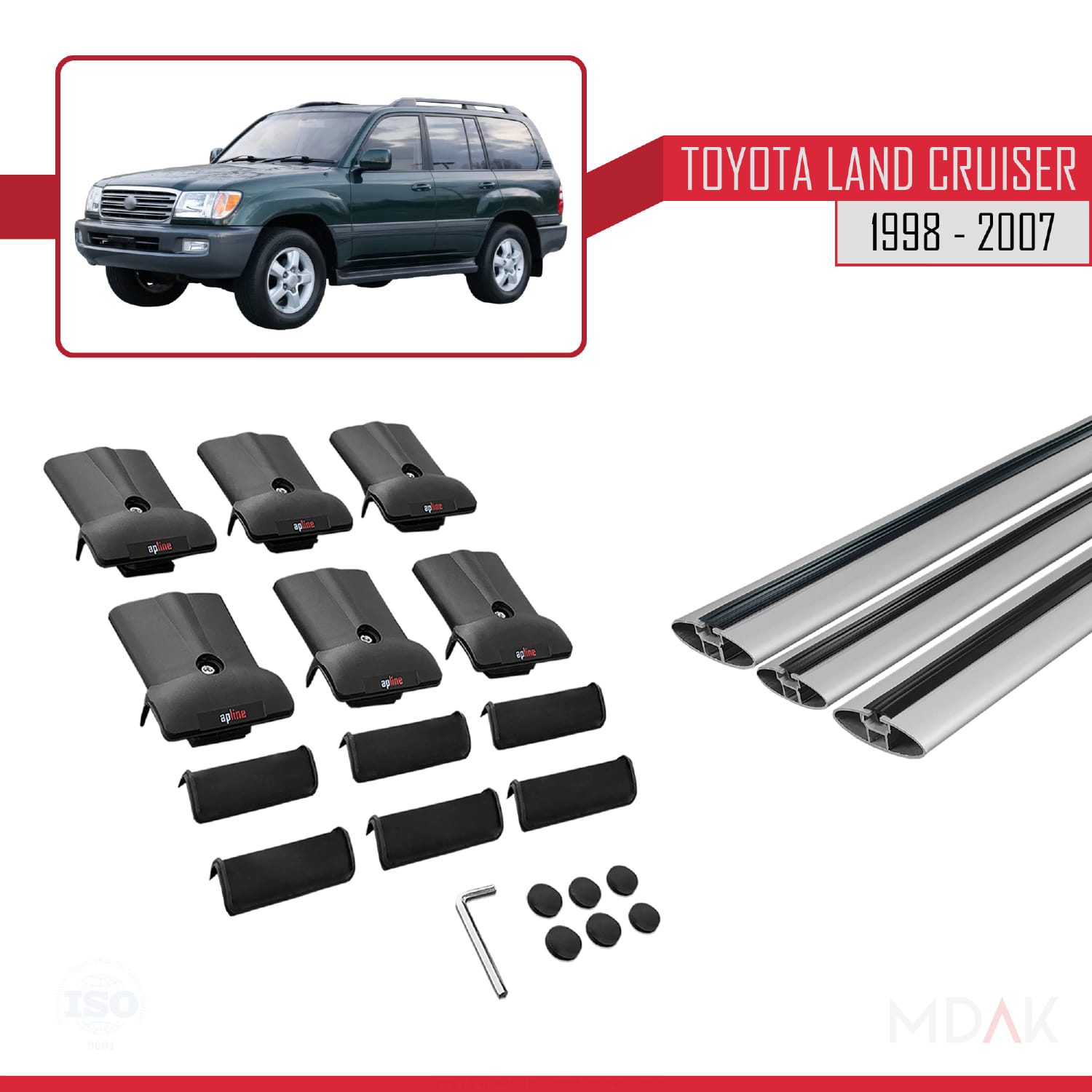 Toyota Land Cruiser 1998-2007 Arası ile Uyumlu FLY Model Ara Atkı Tavan Barı Gri 3 Adet - Görsel 5