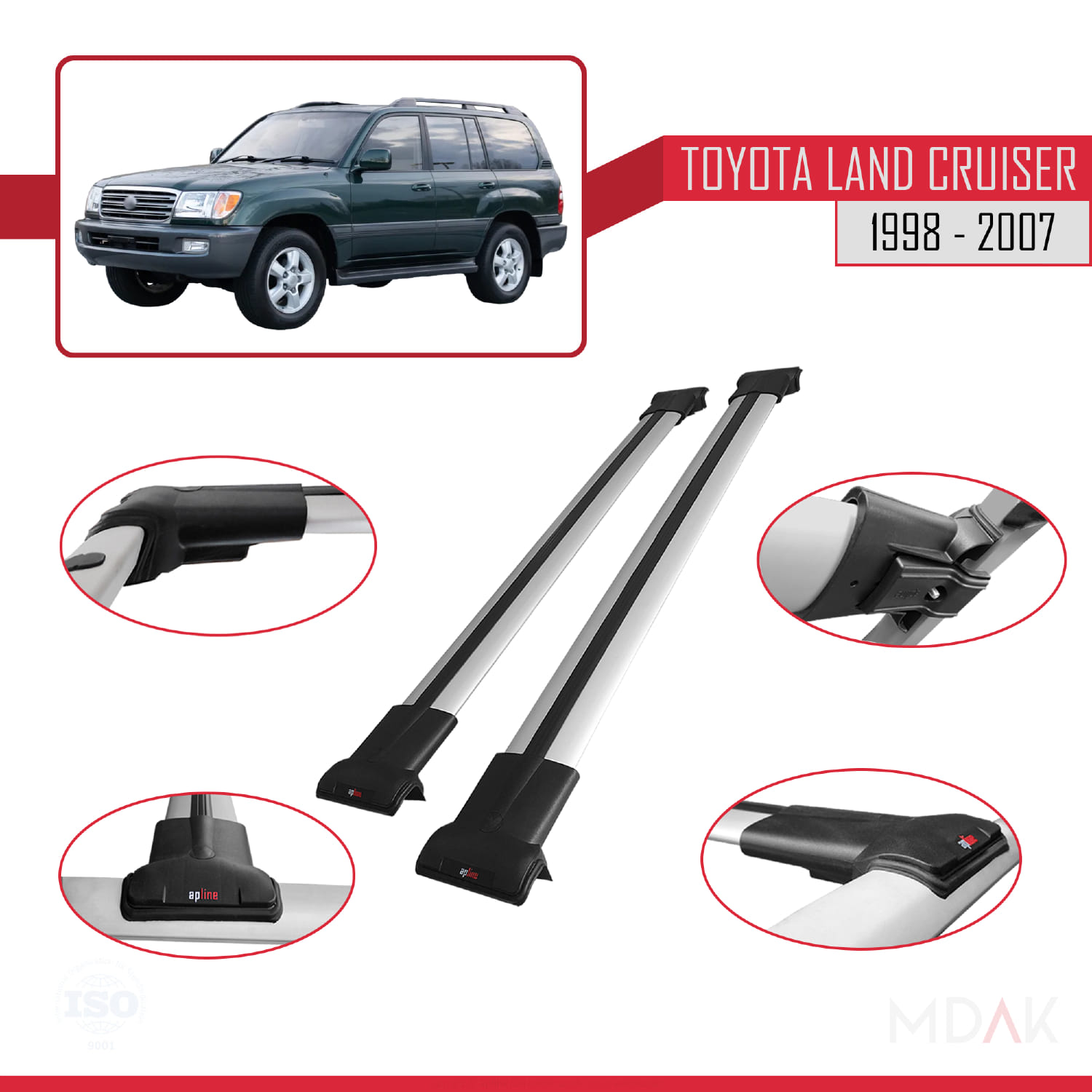 Toyota Land Cruiser 1998-2007 Arası ile Uyumlu FLY Model Ara Atkı Tavan Barı Gri 2 Adet - Görsel 3