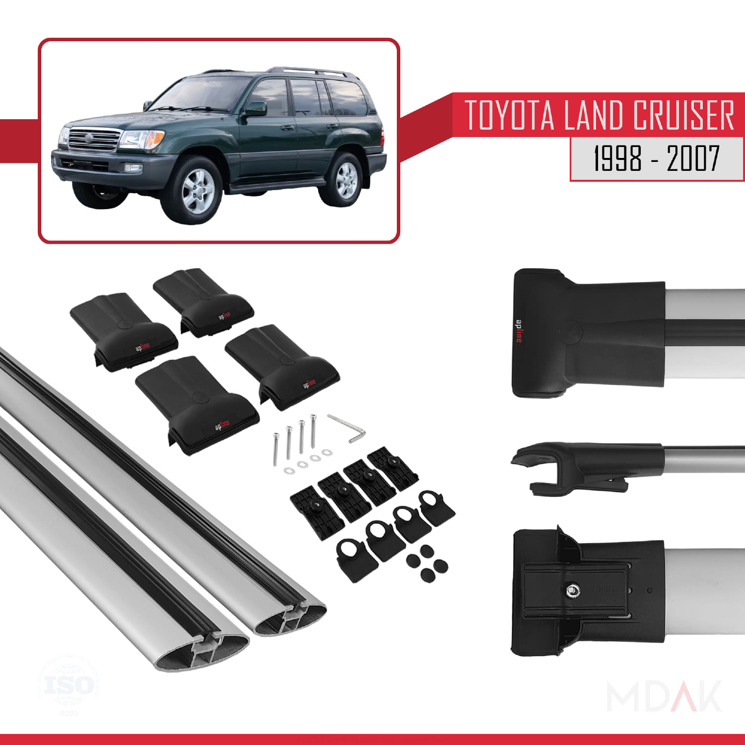 Toyota Land Cruiser 1998-2007 Arası ile Uyumlu FLY Model Ara Atkı Tavan Barı Gri 2 Adet - Görsel 5