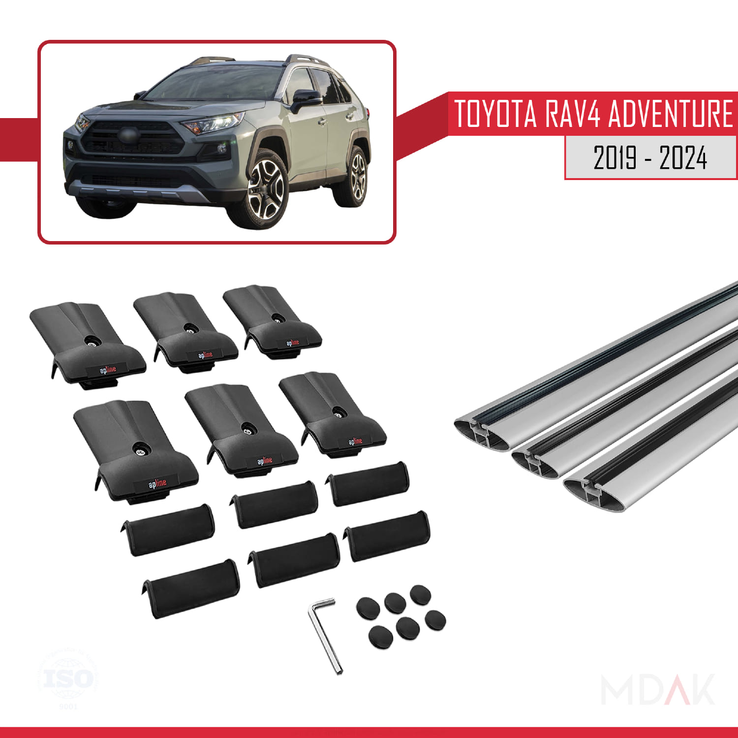 Toyota RAV4 Adventure 2019-2024 Arası ile Uyumlu FLY Model Ara Atkı Tavan Barı Gri 3 Adet - Görsel 5
