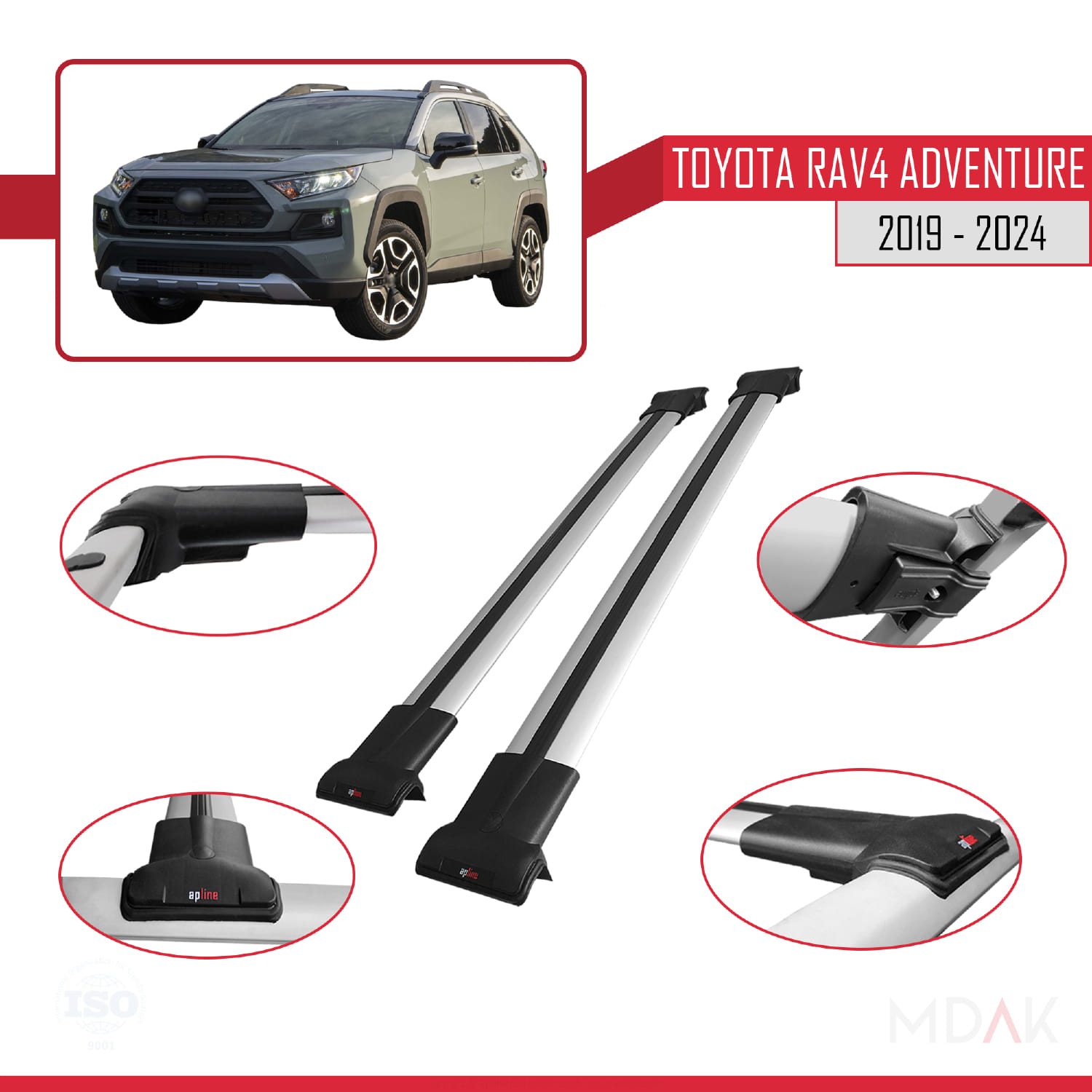 Toyota RAV4 Adventure 2019-2024 Arası ile Uyumlu FLY Model Ara Atkı Tavan Barı Gri 2 Adet - Görsel 3
