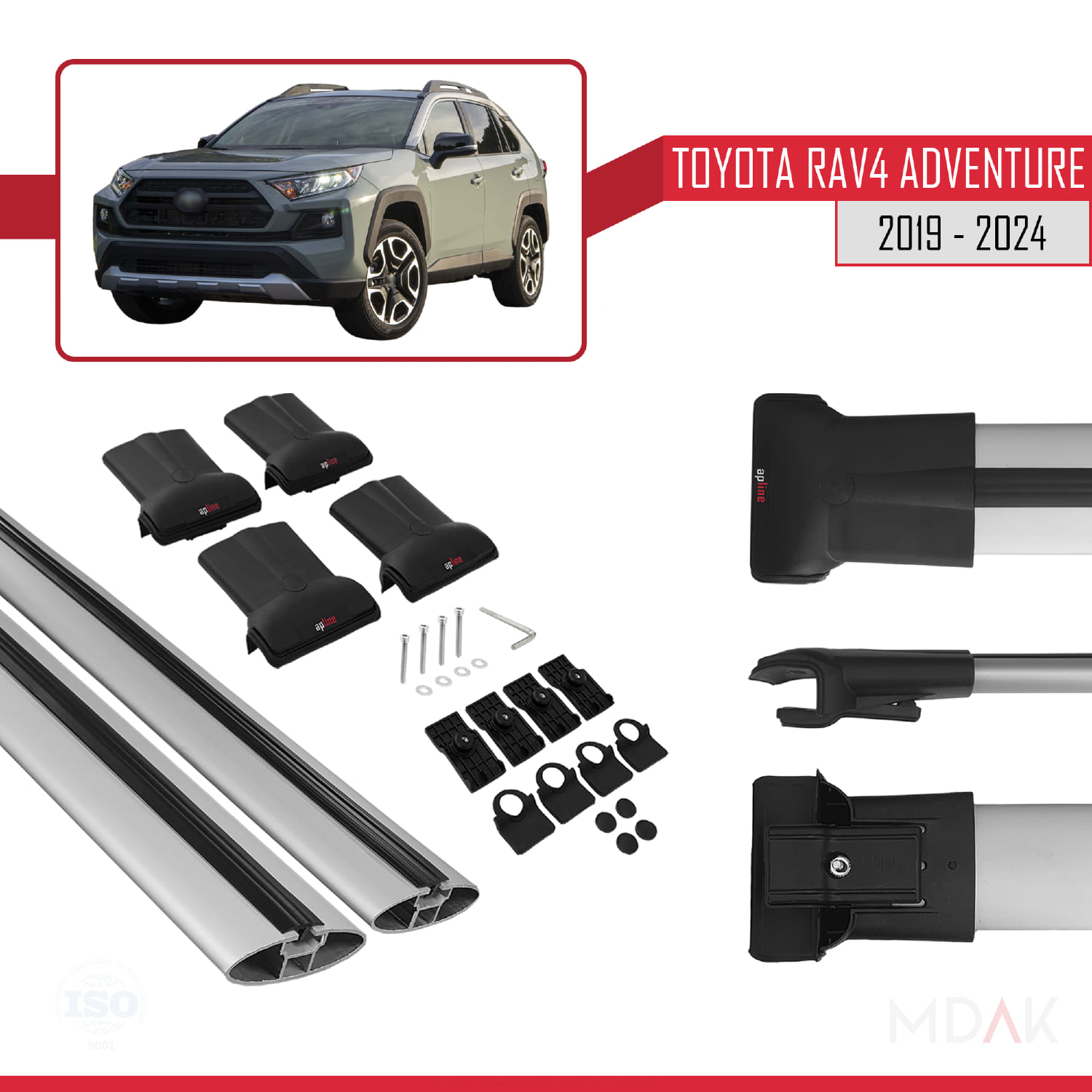 Toyota RAV4 Adventure 2019-2024 Arası ile Uyumlu FLY Model Ara Atkı Tavan Barı Gri 2 Adet - Görsel 5