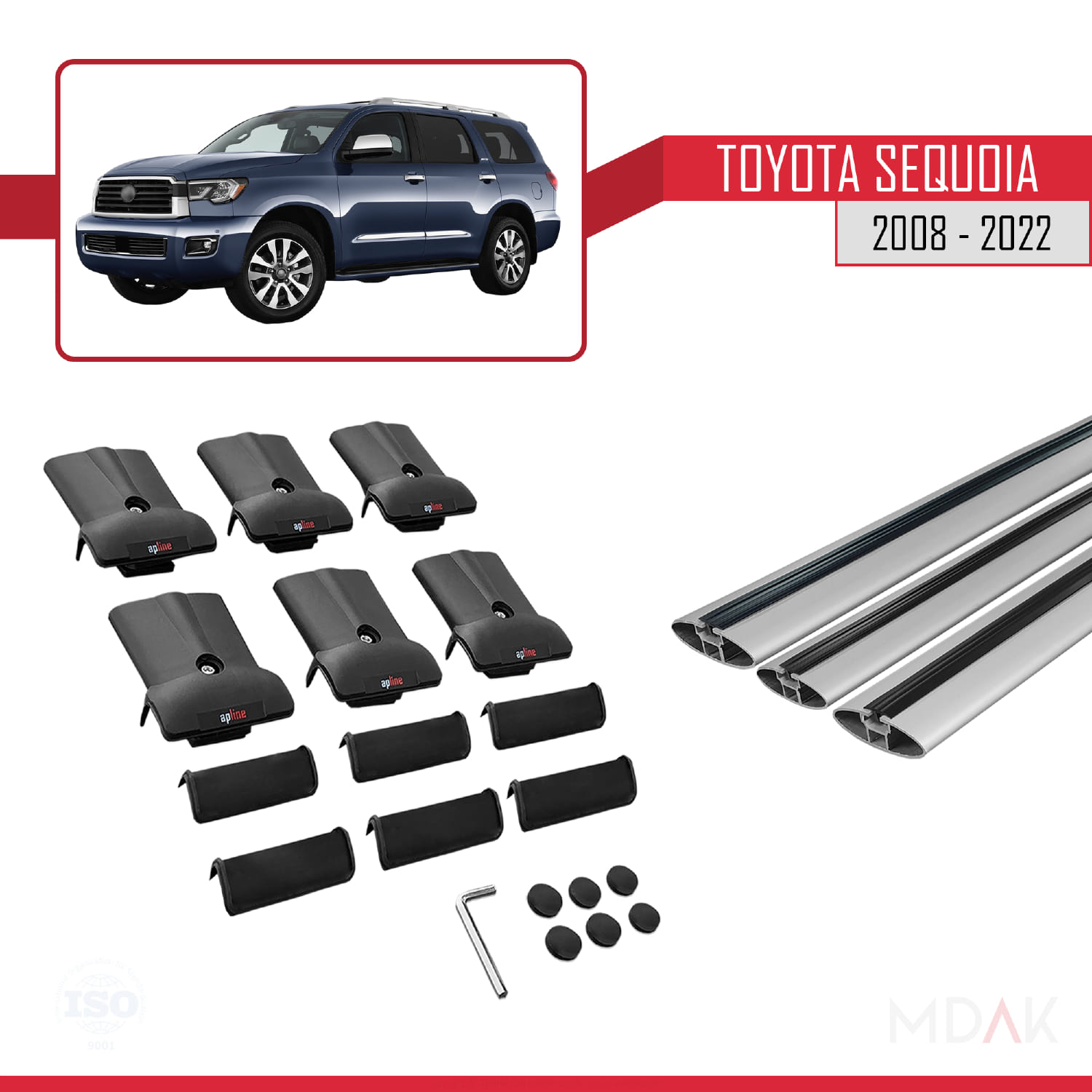 Toyota Sequoia 2008-2022 Arası ile Uyumlu FLY Model Ara Atkı Tavan Barı Gri 3 Adet - Görsel 5
