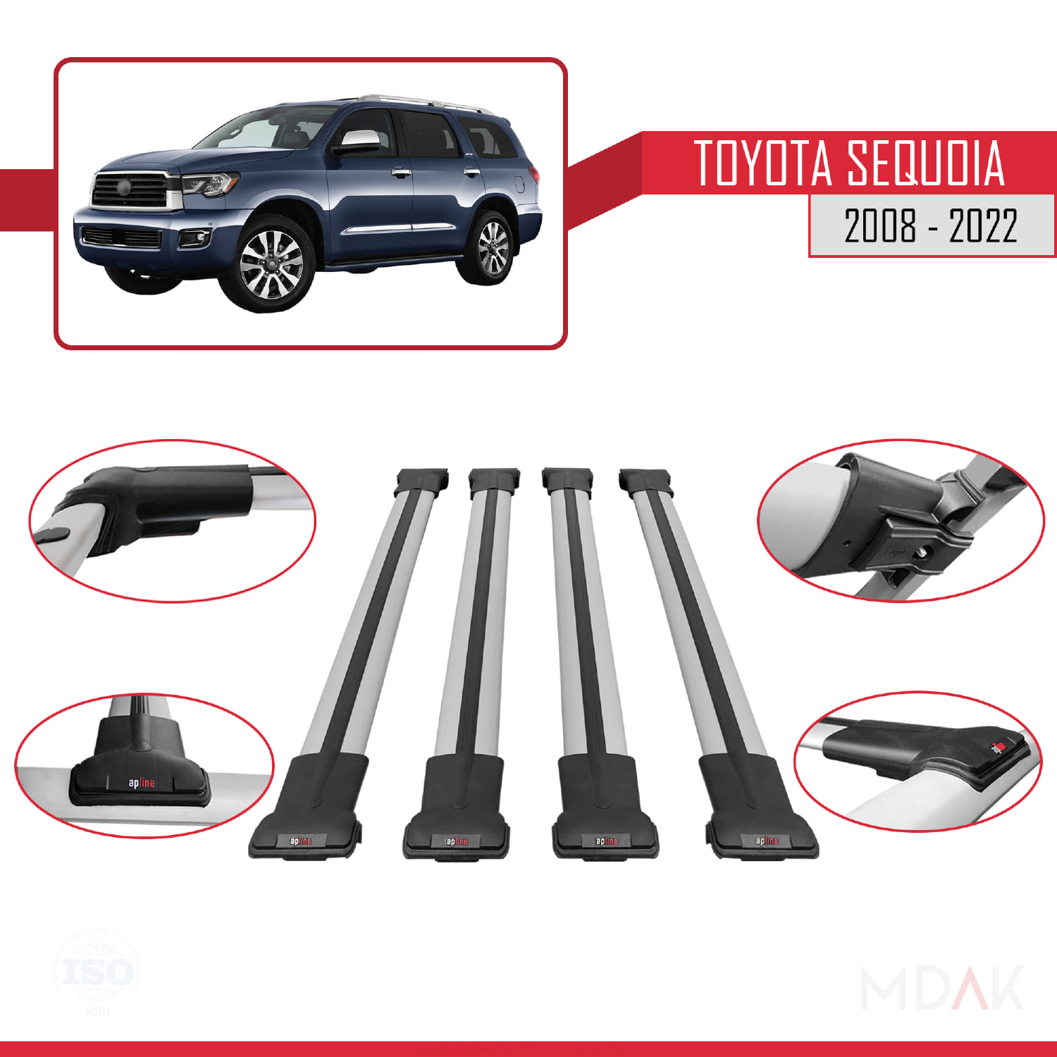 Toyota Sequoia 2008-2022 Arası ile Uyumlu FLY Model Ara Atkı Tavan Barı Gri 4 Adet - Görsel 4