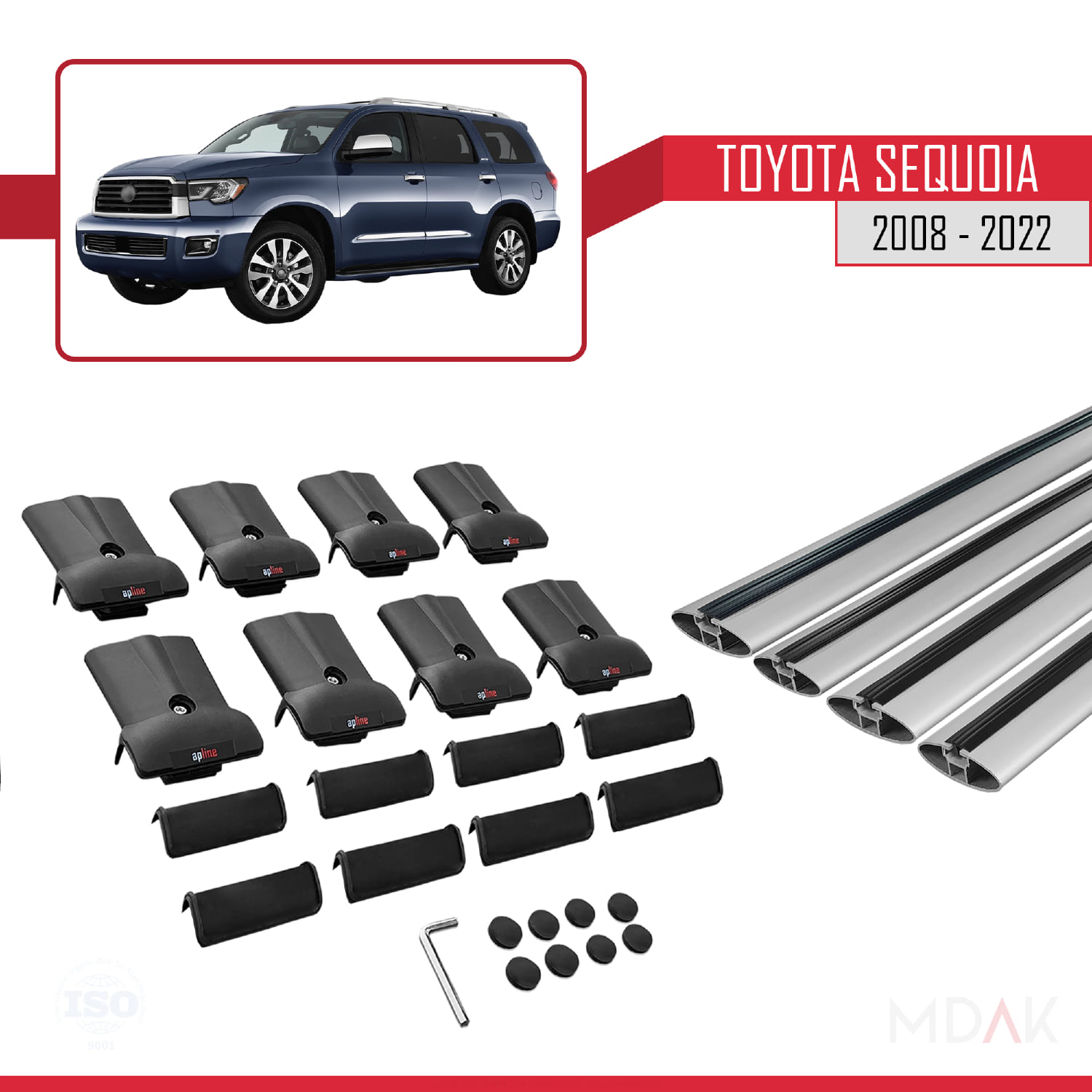 Toyota Sequoia 2008-2022 Arası ile Uyumlu FLY Model Ara Atkı Tavan Barı Gri 4 Adet - Görsel 5