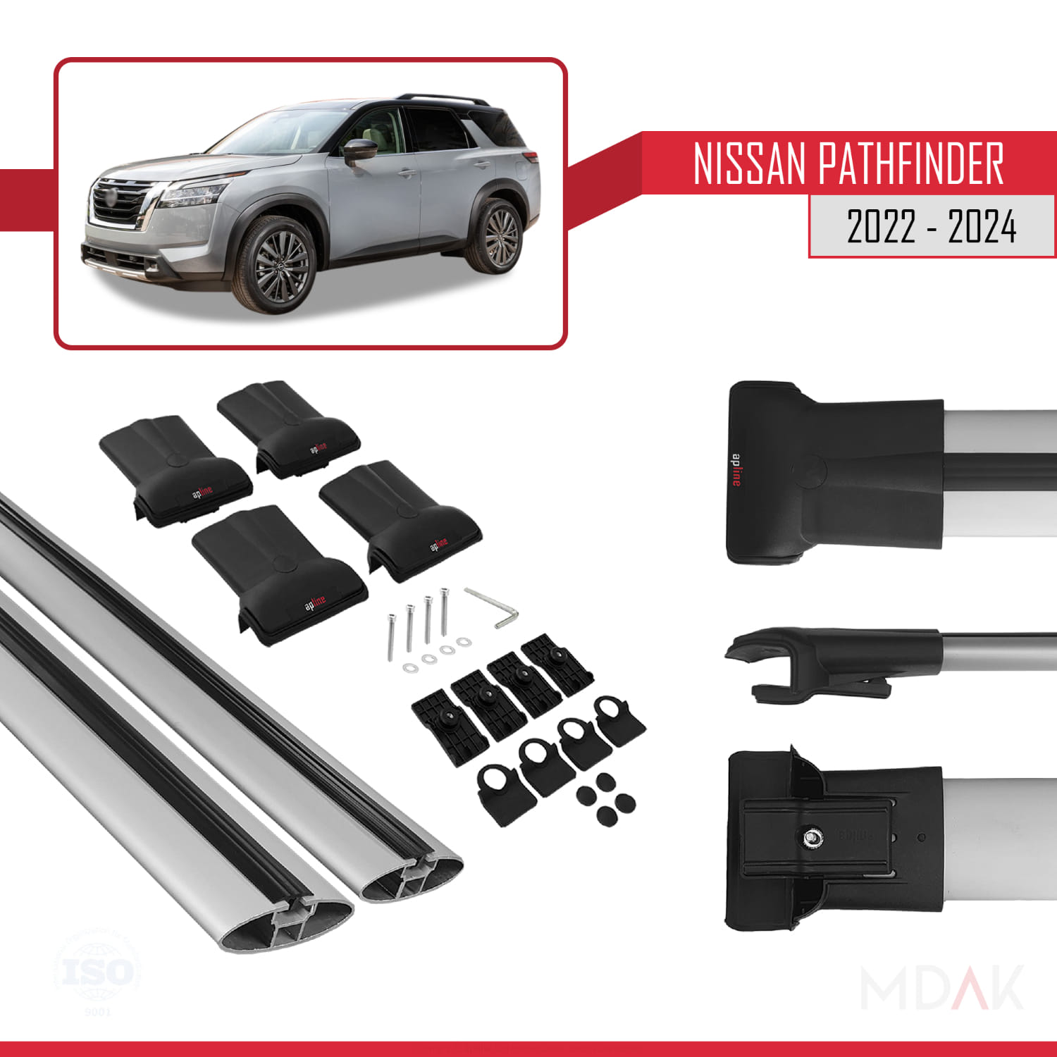 Nissan Pathfinder 2022-2024 Arası ile Uyumlu FLY Model Ara Atkı Tavan Barı Gri 2 Adet - Görsel 5
