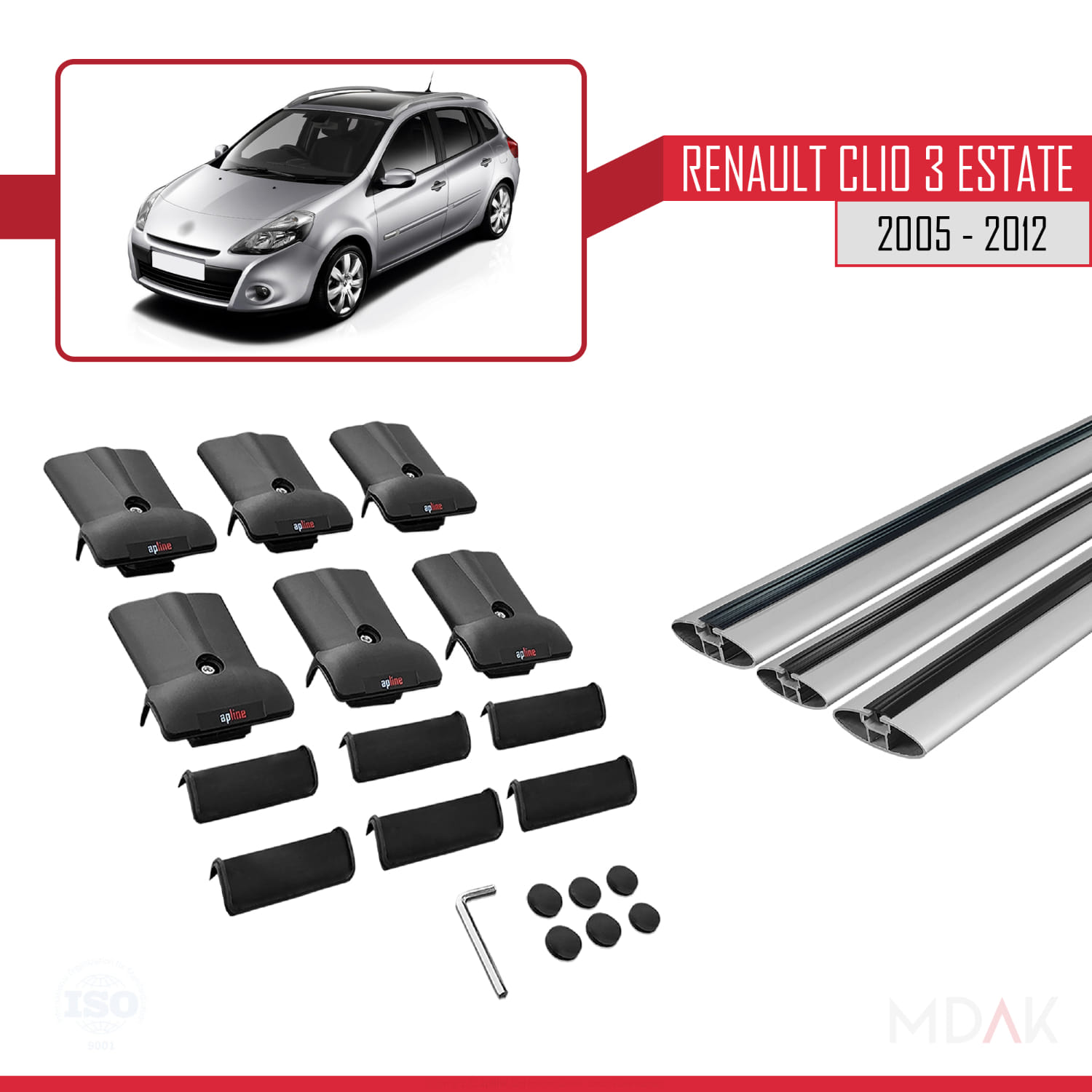 Renault Clio 3 Estate 2005-2012 Arası ile Uyumlu FLY Model Ara Atkı Tavan Barı Gri 3 Adet - Görsel 5