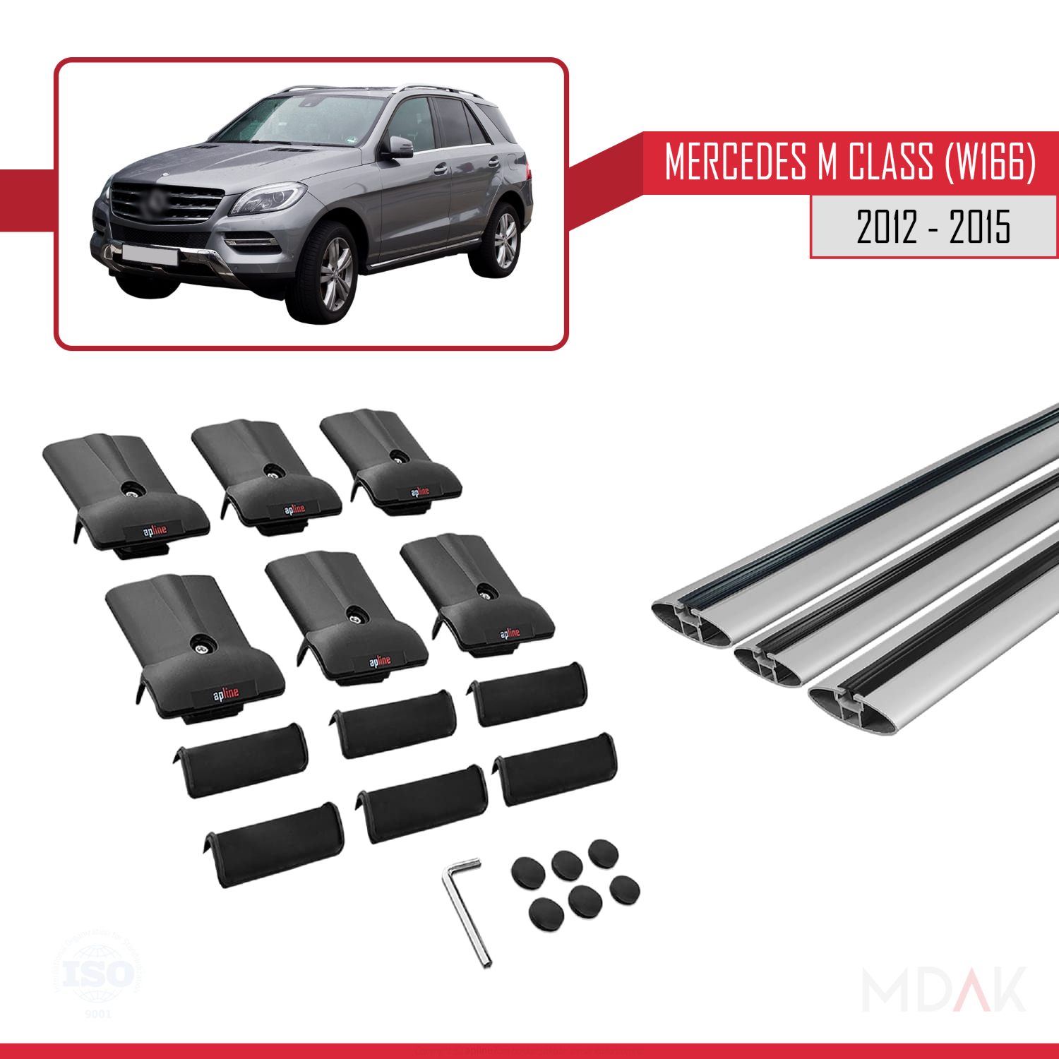 Mercedes M Class 3 (W166) Pre-Facelift 2012-2015 Arası ile Uyumlu FLY Model Ara Atkı Tavan Barı Gri 3 Adet - Görsel 5