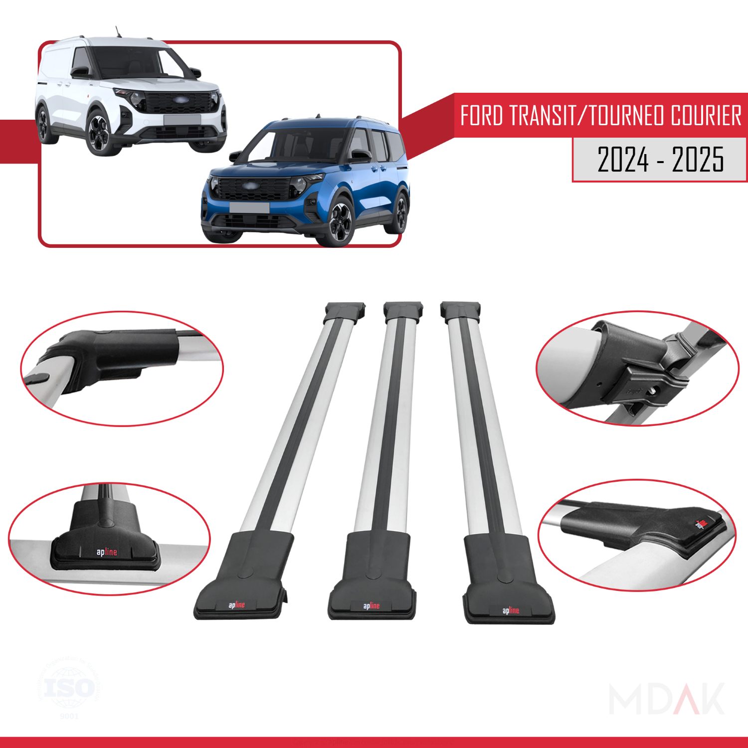Ford Transit/Tourneo Courier 2024-2025 Arası ile Uyumlu FLY Model Ara Atkı Tavan Barı Gri 3 Adet - Görsel 4