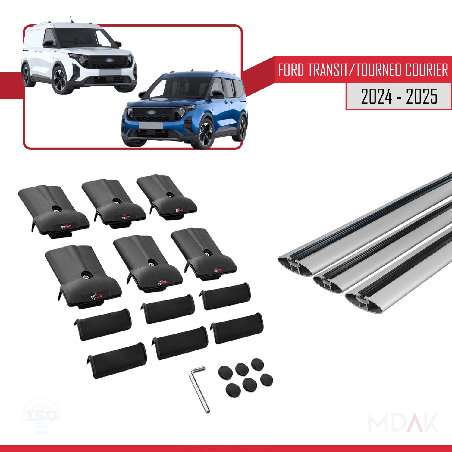 Ford Transit/Tourneo Courier 2024-2025 Arası ile Uyumlu FLY Model Ara Atkı Tavan Barı Gri 3 Adet - Görsel 5
