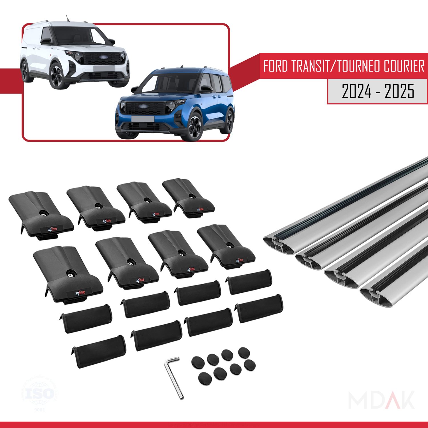 Ford Transit/Tourneo Courier 2024-2025 Arası ile Uyumlu FLY Model Ara Atkı Tavan Barı Gri 4 Adet - Görsel 5