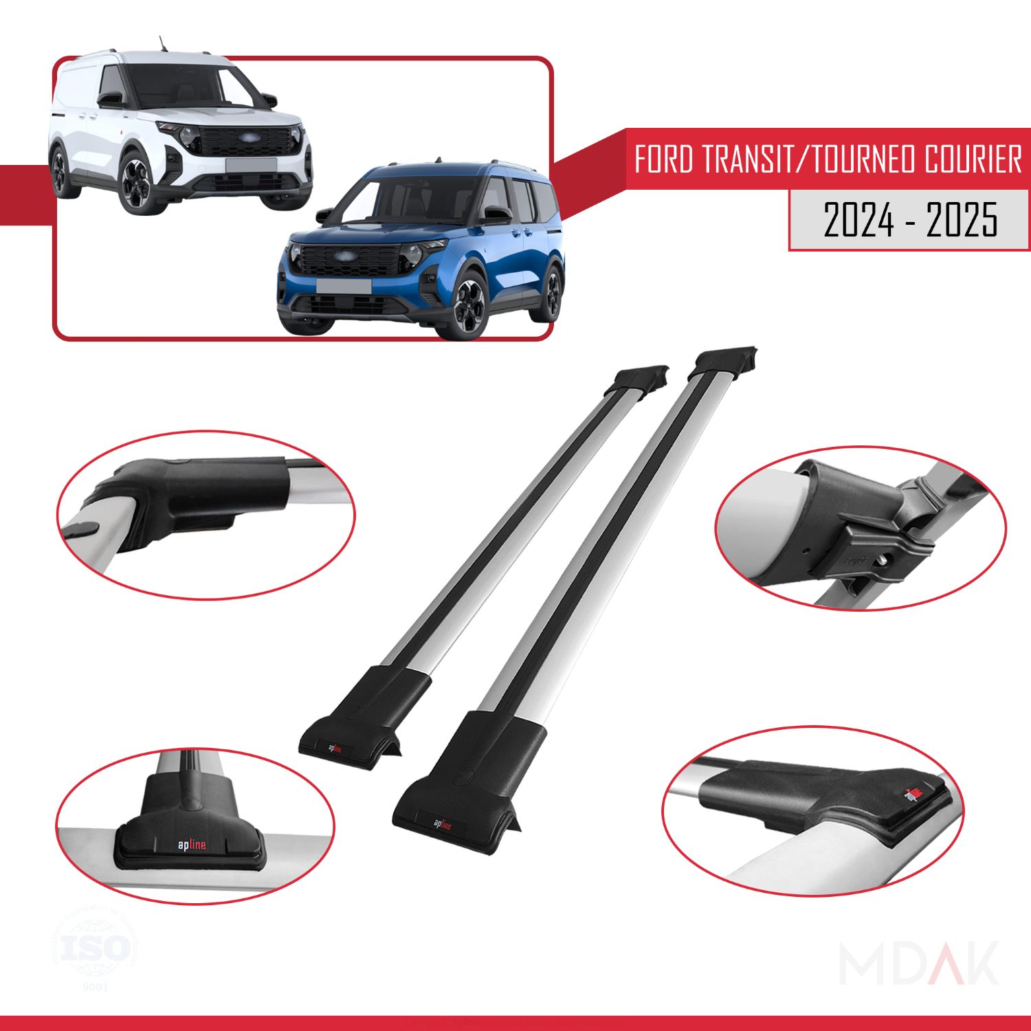 Ford Transit/Tourneo Courier 2024-2025 Arası ile Uyumlu FLY Model Ara Atkı Tavan Barı Gri 2 Adet - Görsel 3