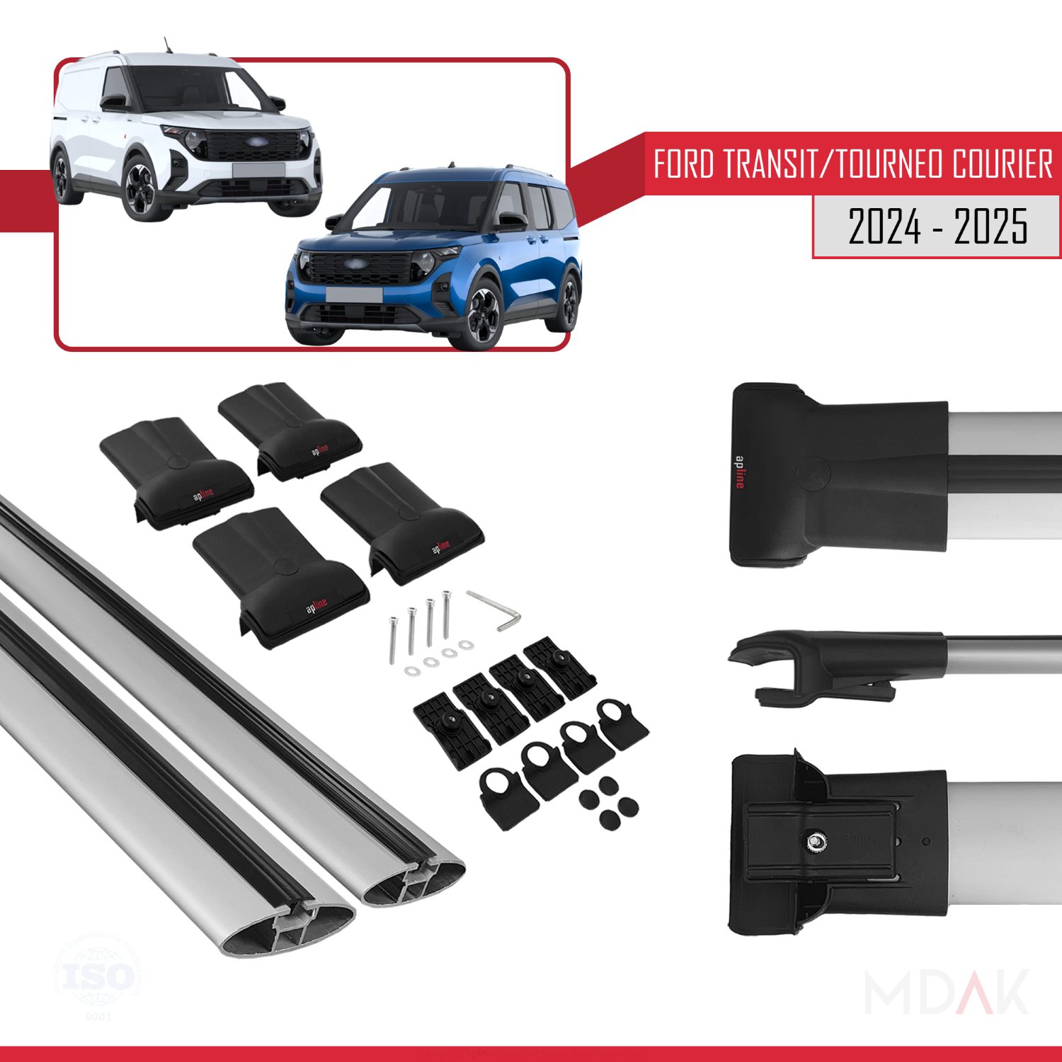 Ford Transit/Tourneo Courier 2024-2025 Arası ile Uyumlu FLY Model Ara Atkı Tavan Barı Gri 2 Adet - Görsel 5