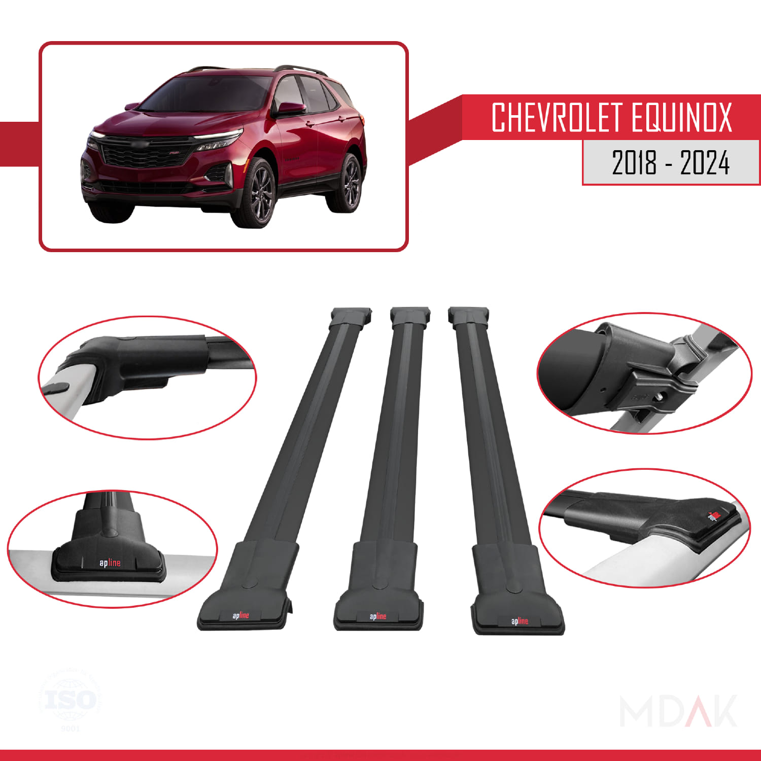 Chevrolet Equinox 2018-2024 Arası ile Uyumlu FLY Model Ara Atkı Tavan Barı Siyah 3 Adet - Görsel 4