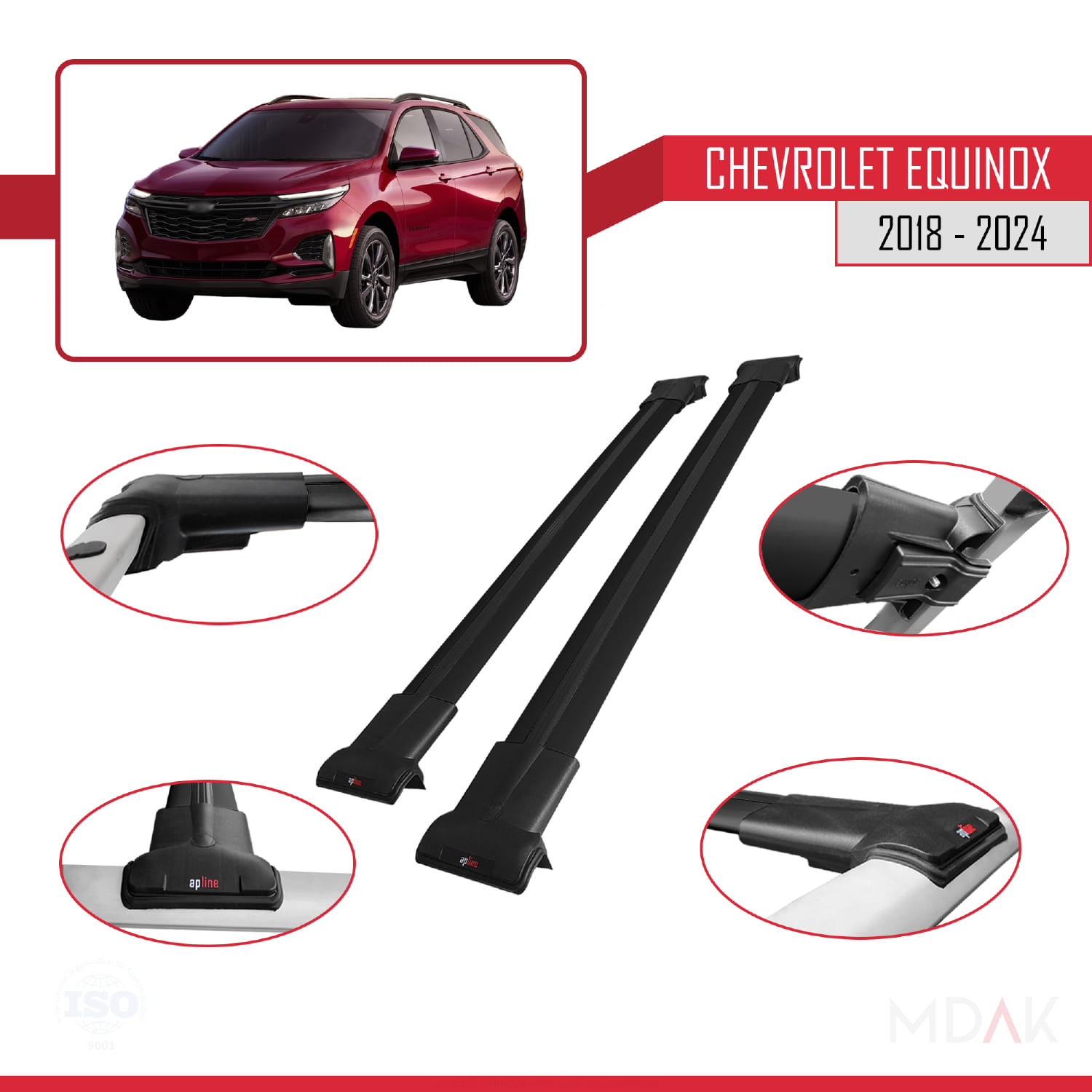 Chevrolet Equinox 2018-2024 Arası ile Uyumlu FLY Model Ara Atkı Tavan Barı Siyah 2 Adet - Görsel 3