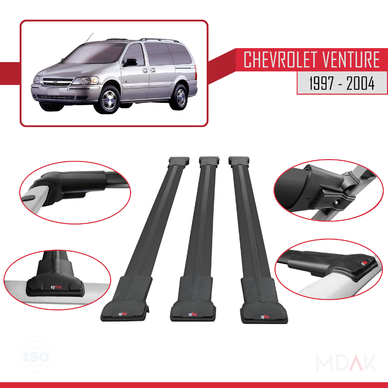Chevrolet Venture 1997-2004 Arası ile Uyumlu FLY Model Ara Atkı Tavan Barı Siyah 3 Adet - Görsel 4