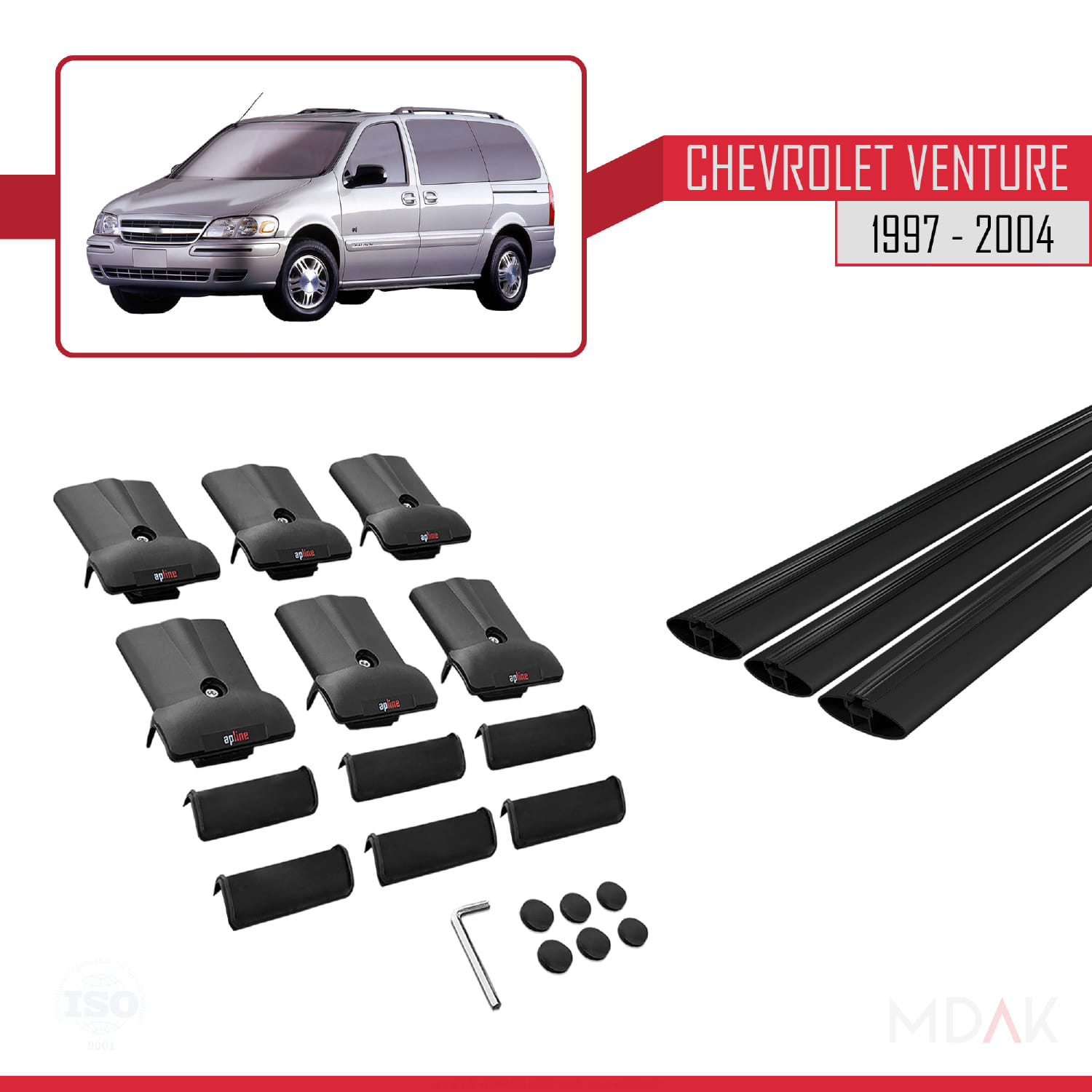 Chevrolet Venture 1997-2004 Arası ile Uyumlu FLY Model Ara Atkı Tavan Barı Siyah 3 Adet - Görsel 5